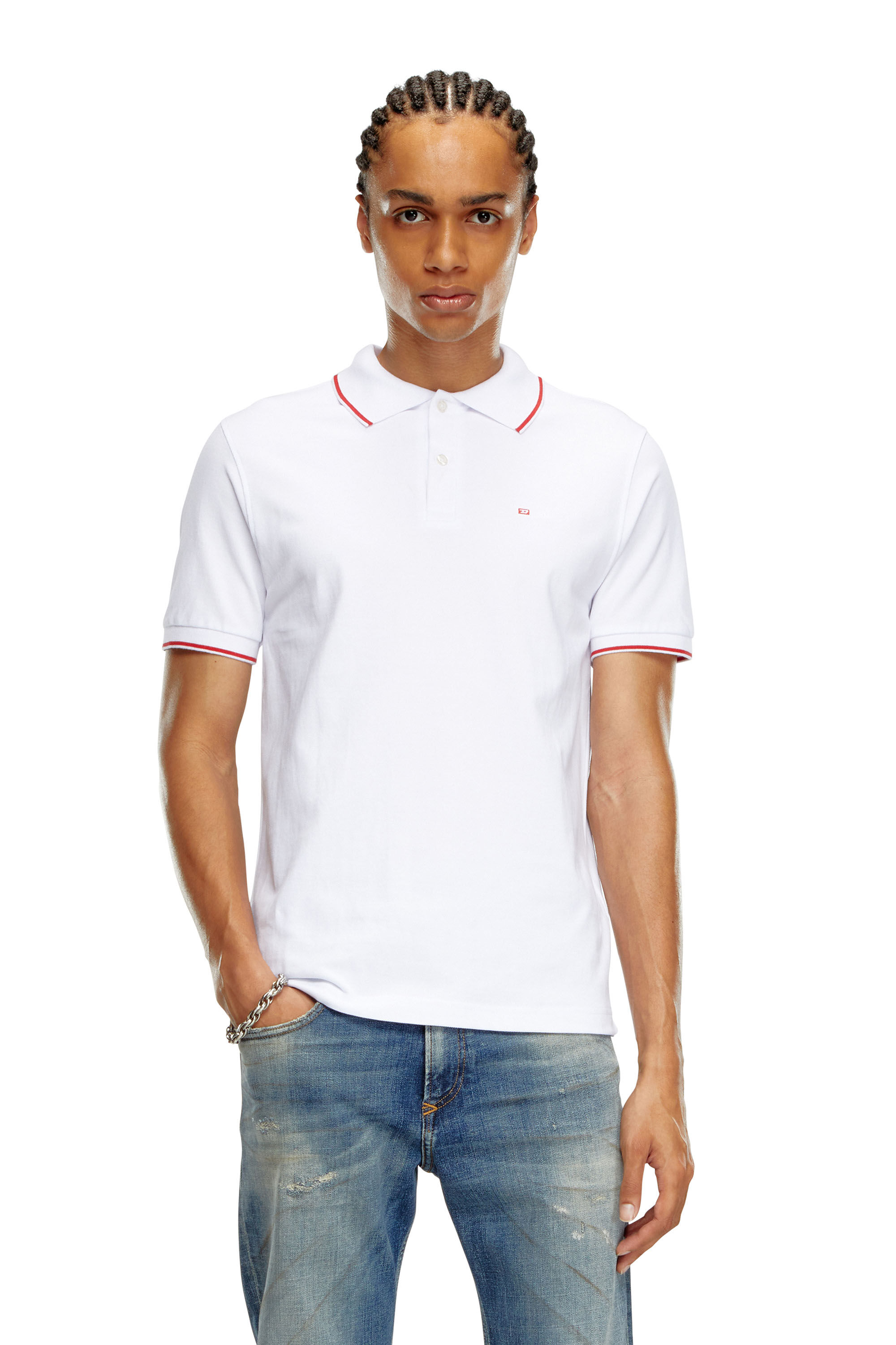 Men s Polo shirt with micro Diesel embroidery White Diesel