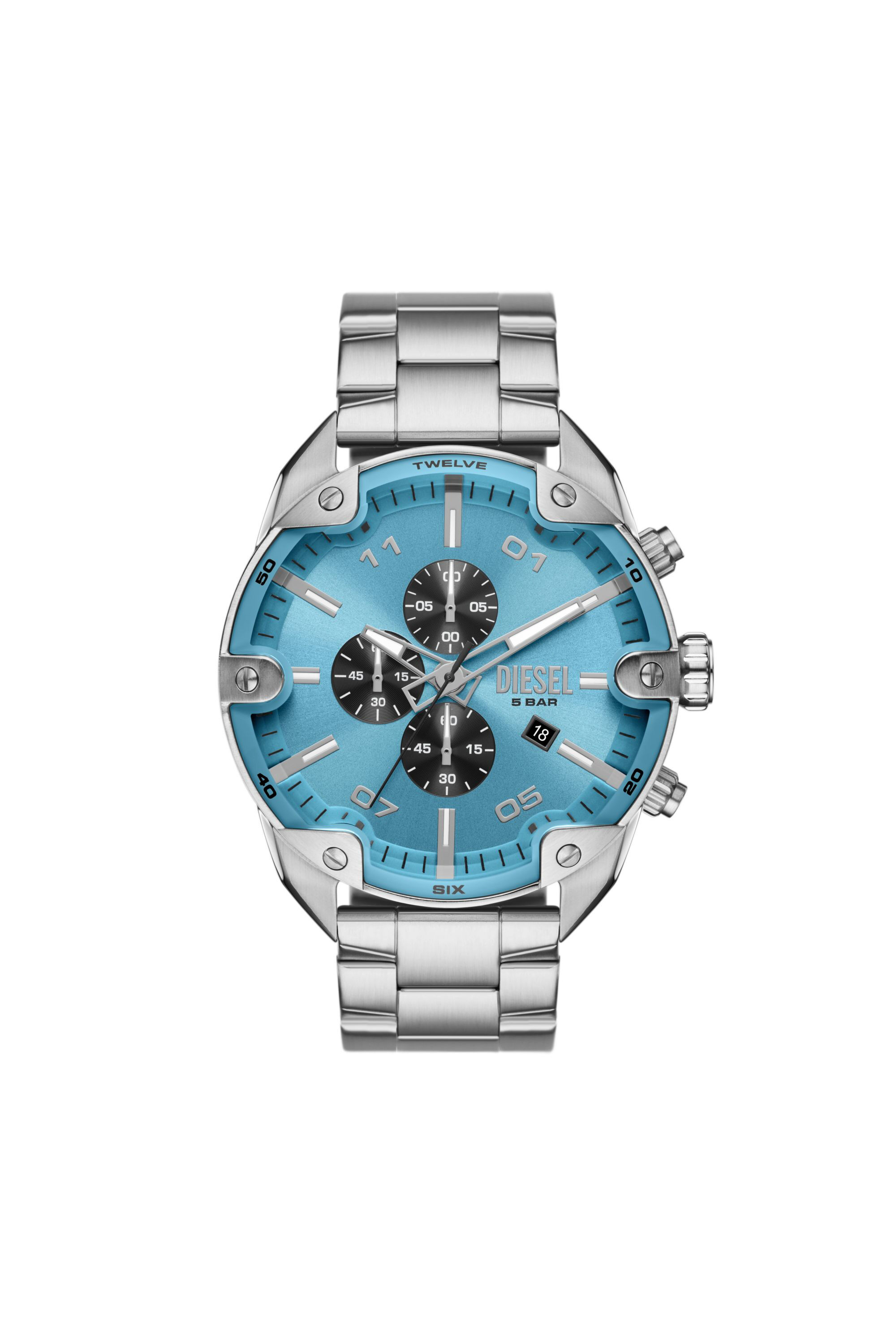 Men s Spiked chronograph stainless steel watch Silver Diesel