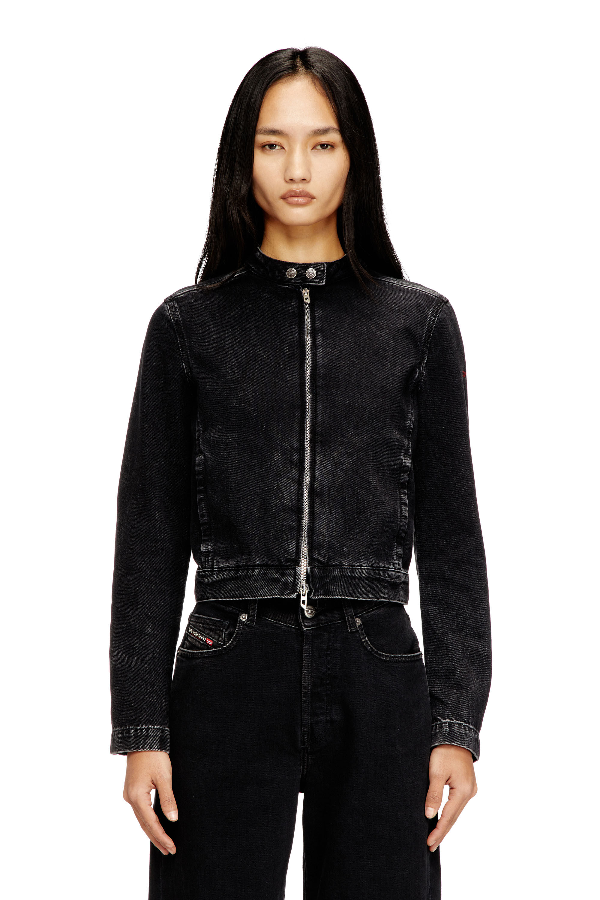 Women's Moto jacket in denim in clean-wash denim | Black | Diesel
