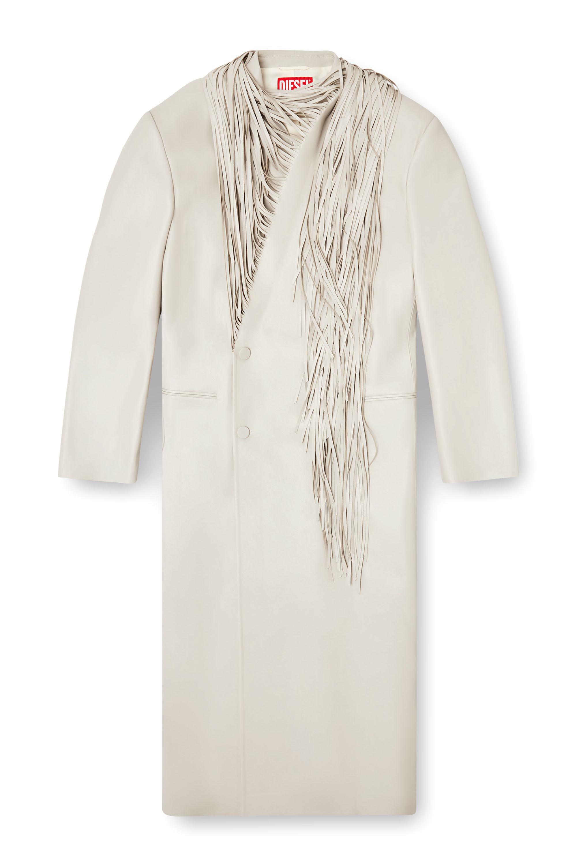 Diesel - J-ELDAR-A, Man's Long coat with shredded scarf fringing in Light Grey - 2