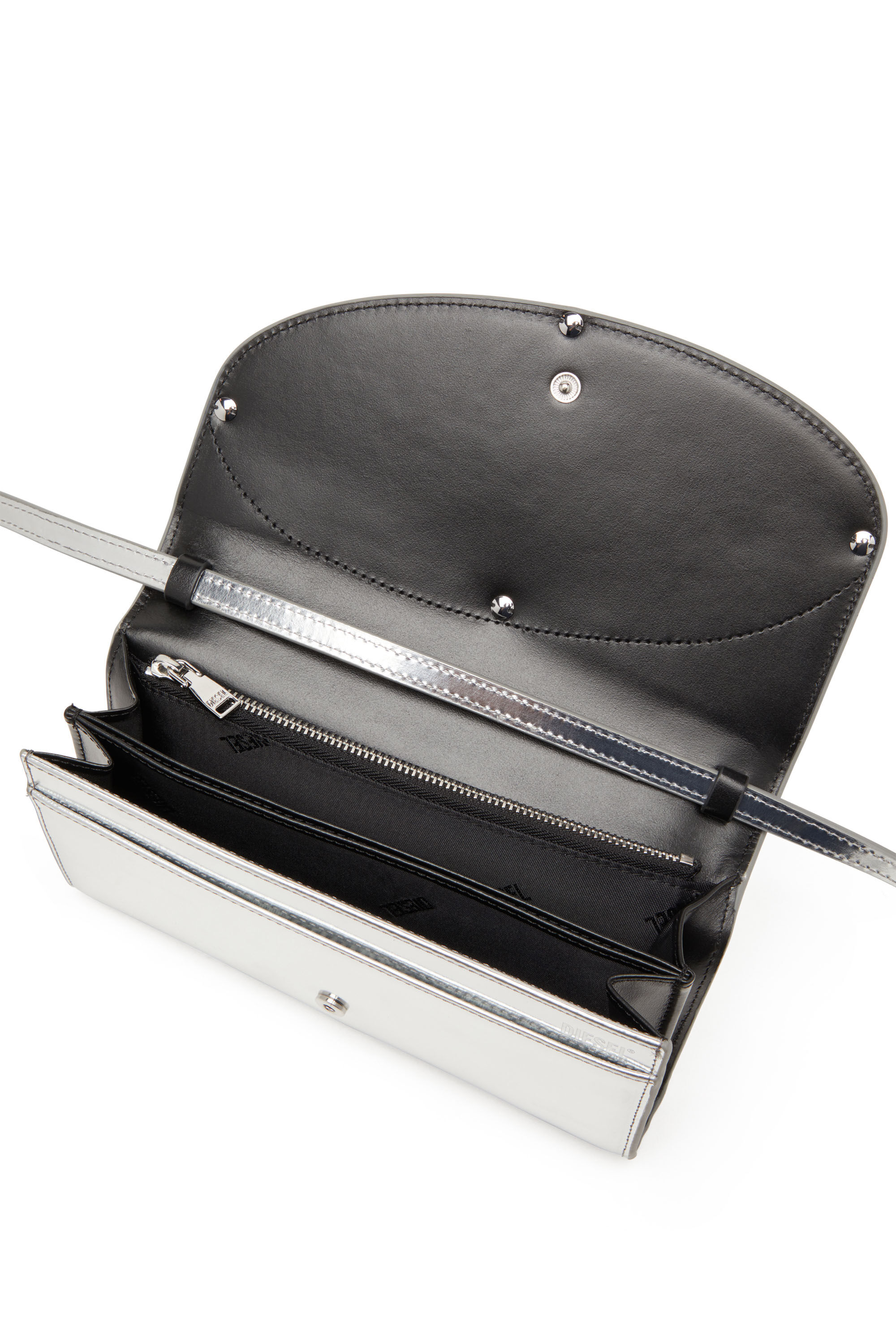 Women s Wallet bag in mirrored leather Silver Diesel