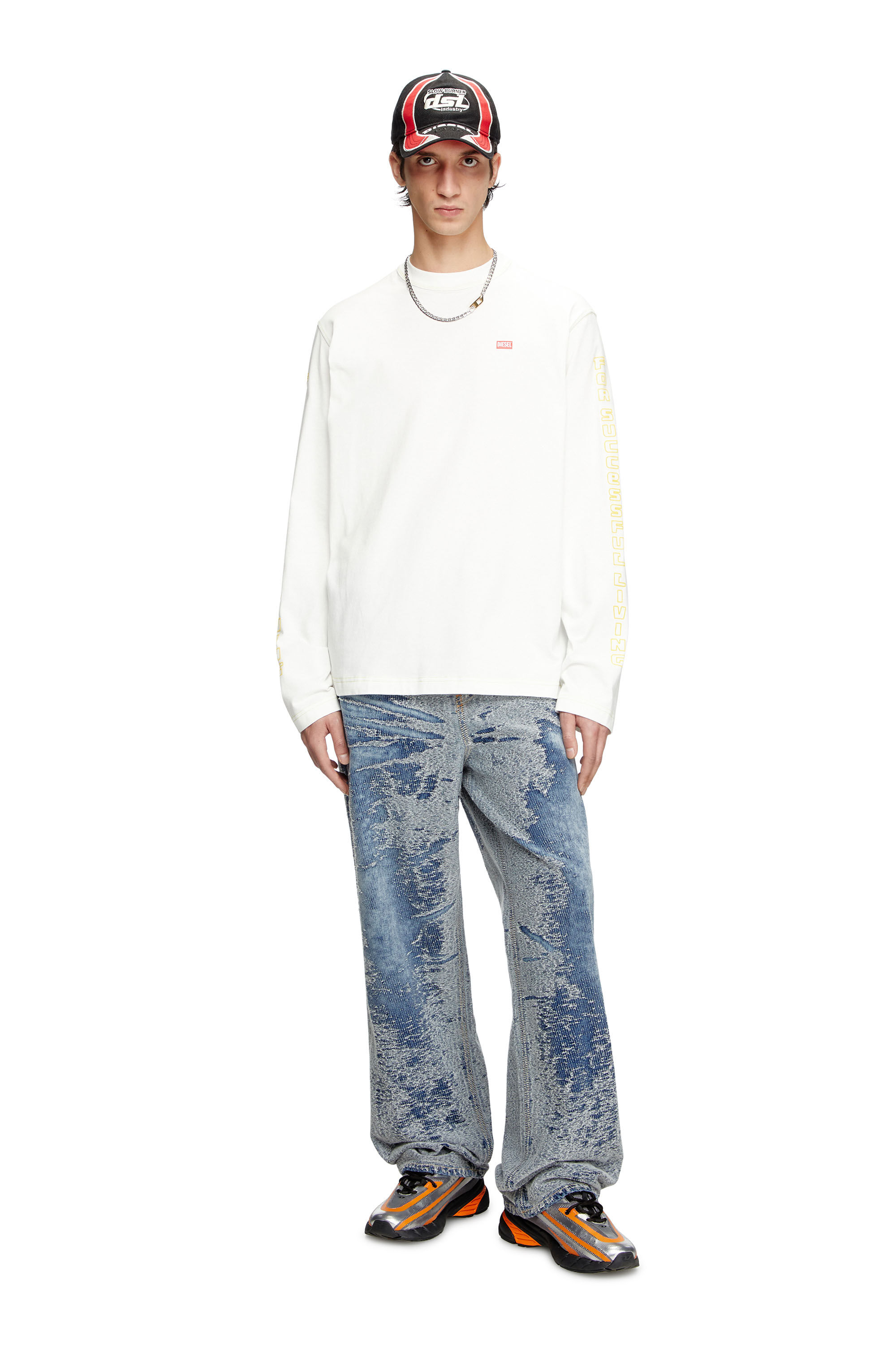 Diesel - T-CRANE-LS-R1, Man's Long-sleeve T-shirt with apple core print in White - 1
