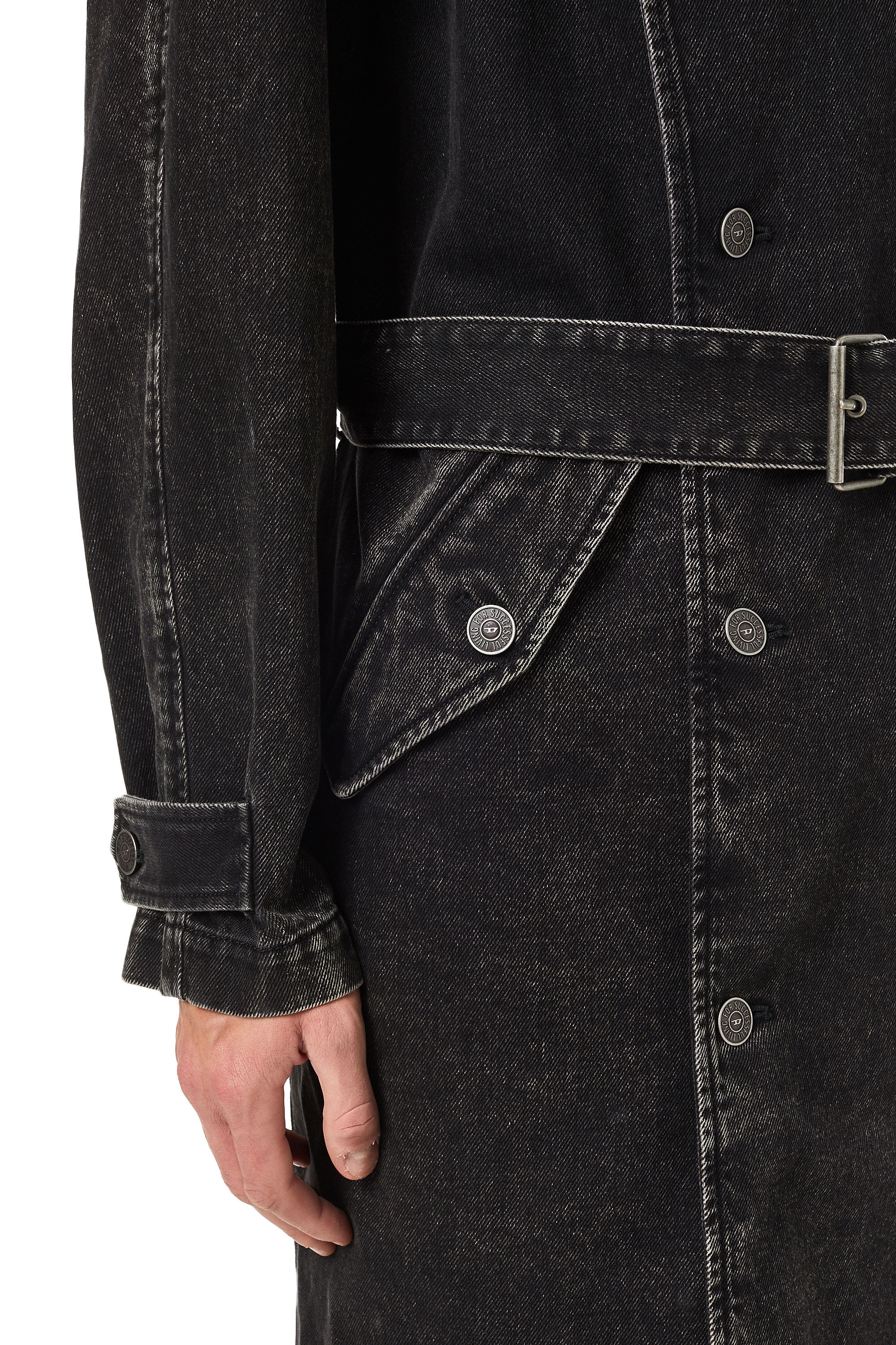 Mens black hot sale denim trench coat