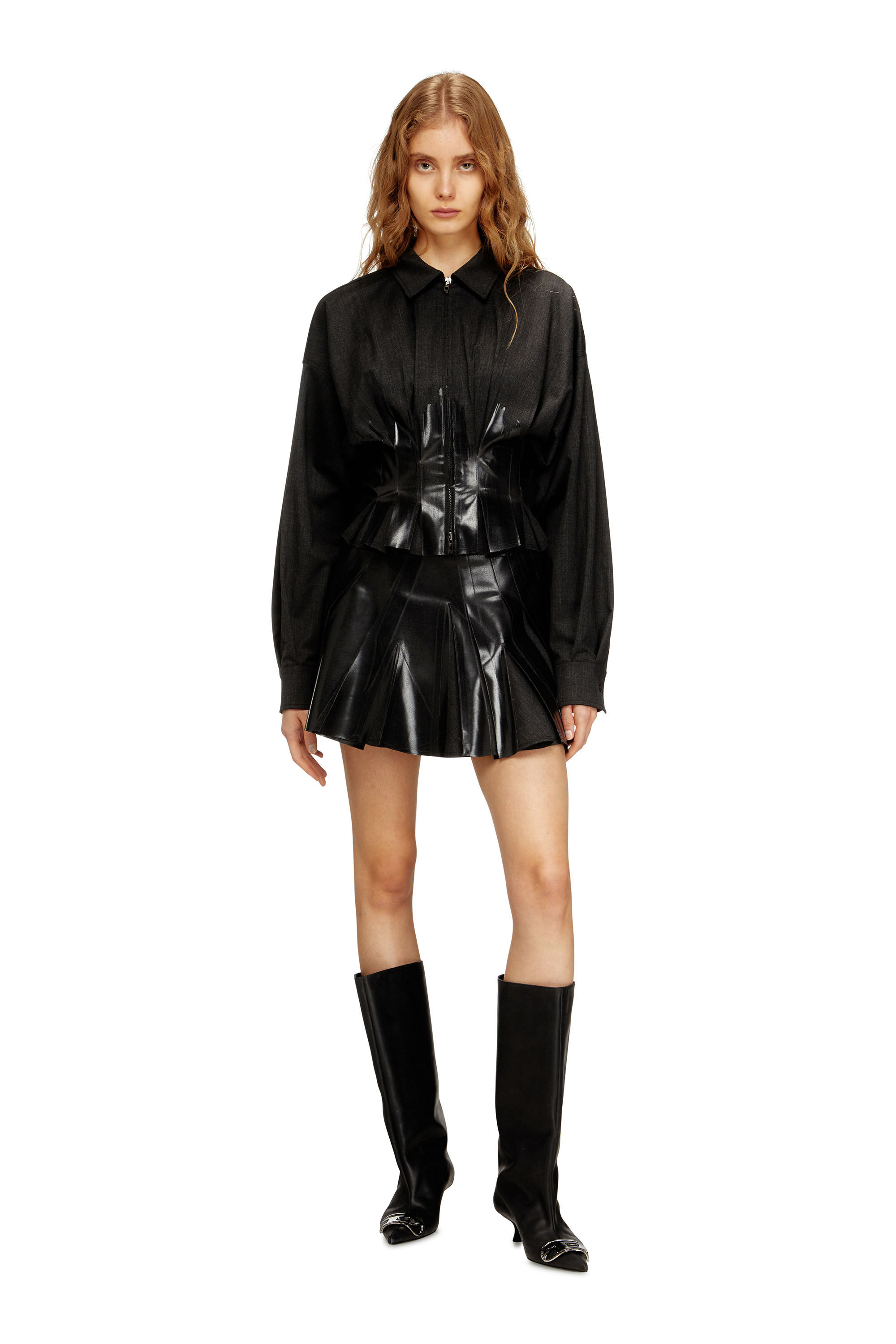 Women's Tailoring shirt-jacket with coated pleats | Black | Diesel