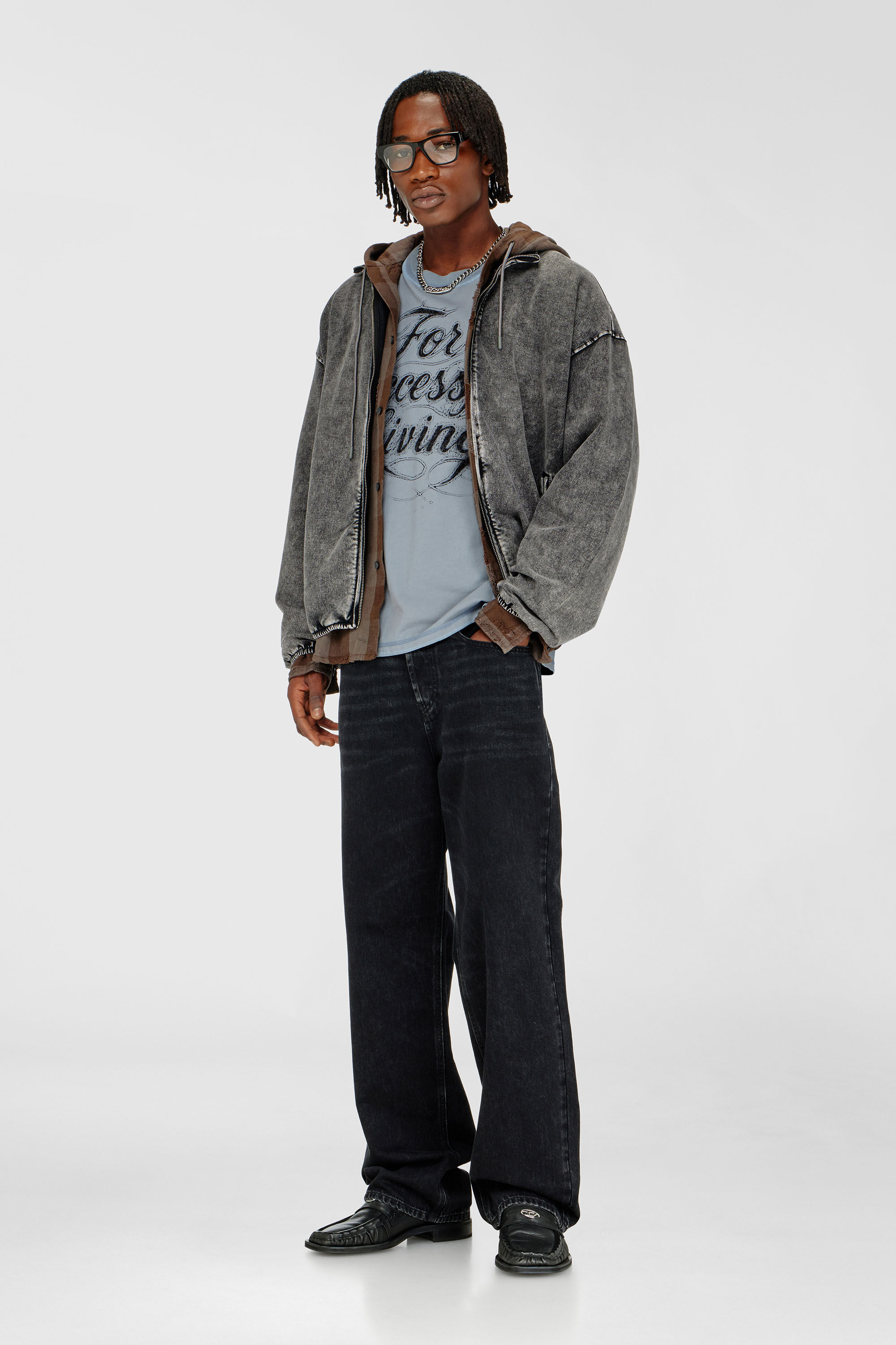 Diesel - S-CORSY, Man's Sweat jacket with denim effect in Grey - 1