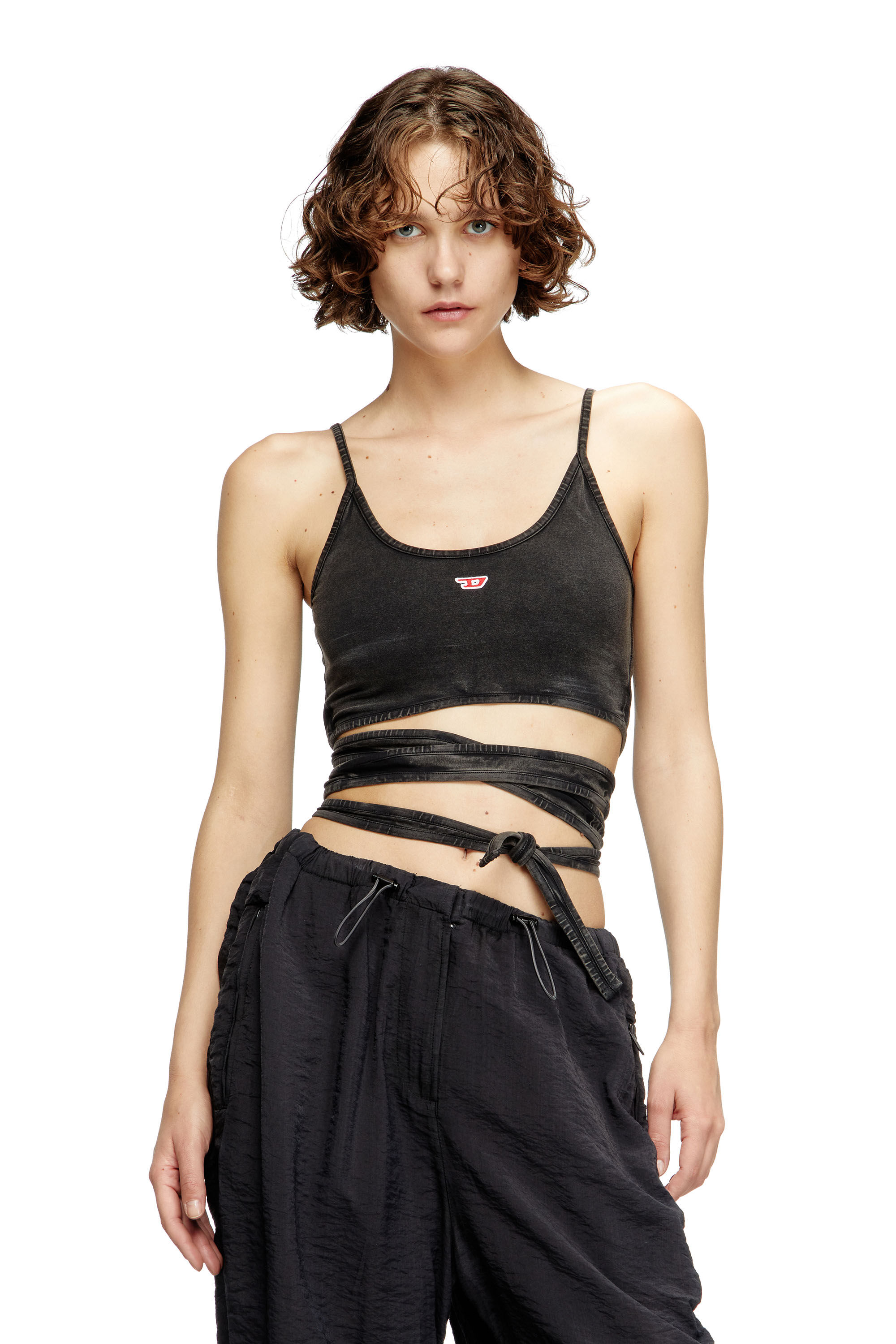 Diesel - T-LEYA-TAIL-R1, Woman's Denim-look vest top with wrap ties in Black - 3