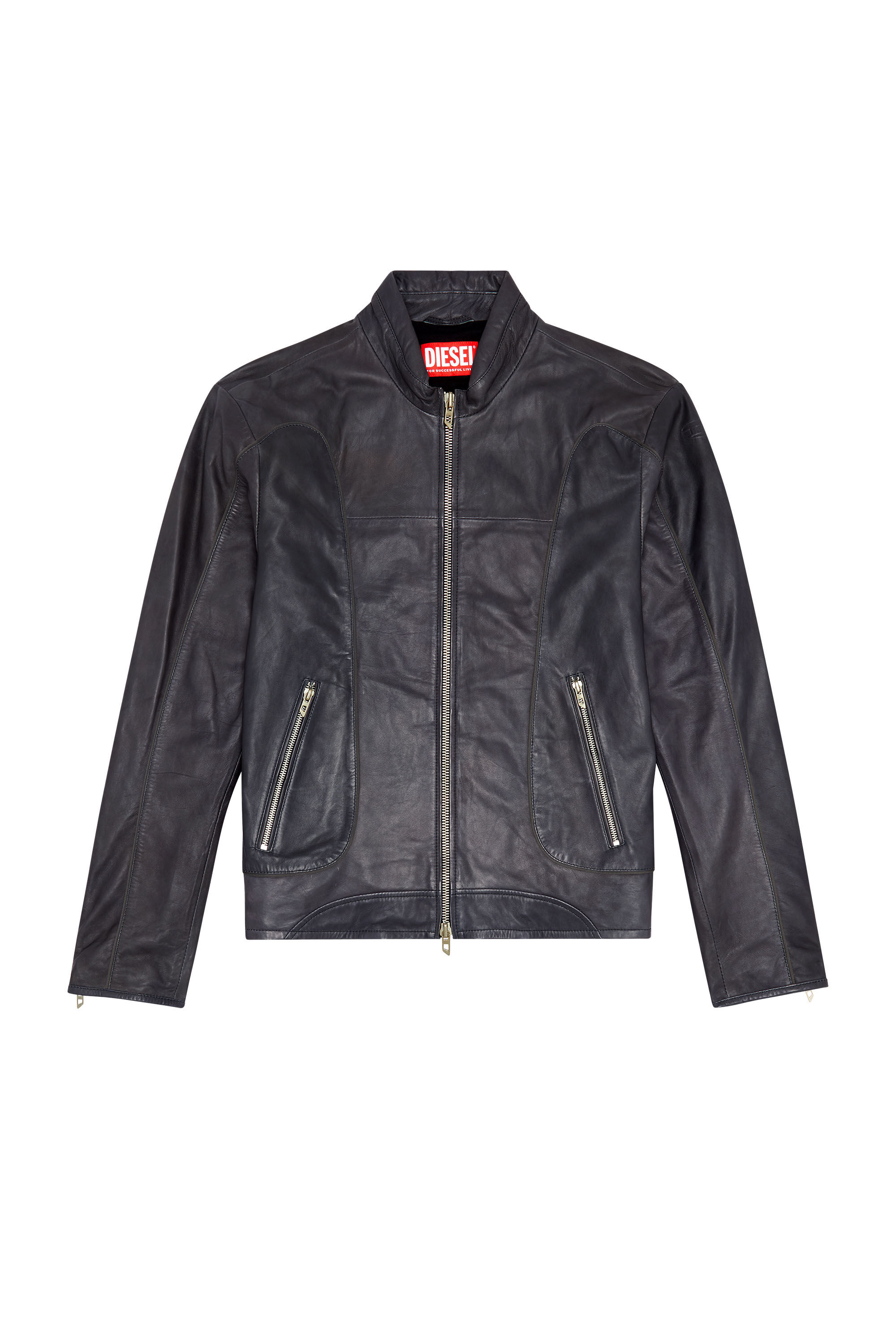 Men's Leather biker jacket with piping | Black | Diesel