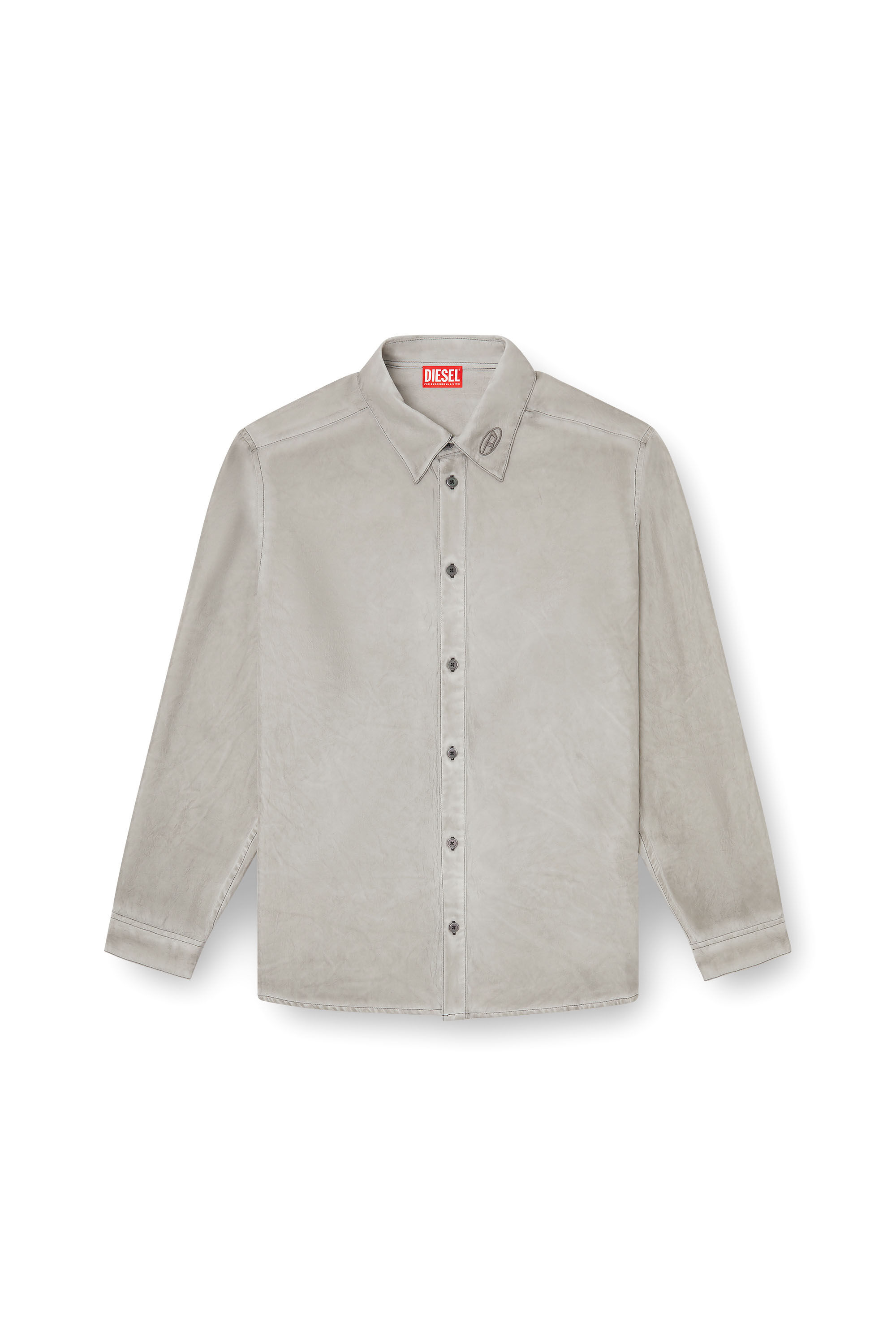 Diesel - S-LEON, Unisex's Fluid crinkled shirt with logo collar in Grey - 2