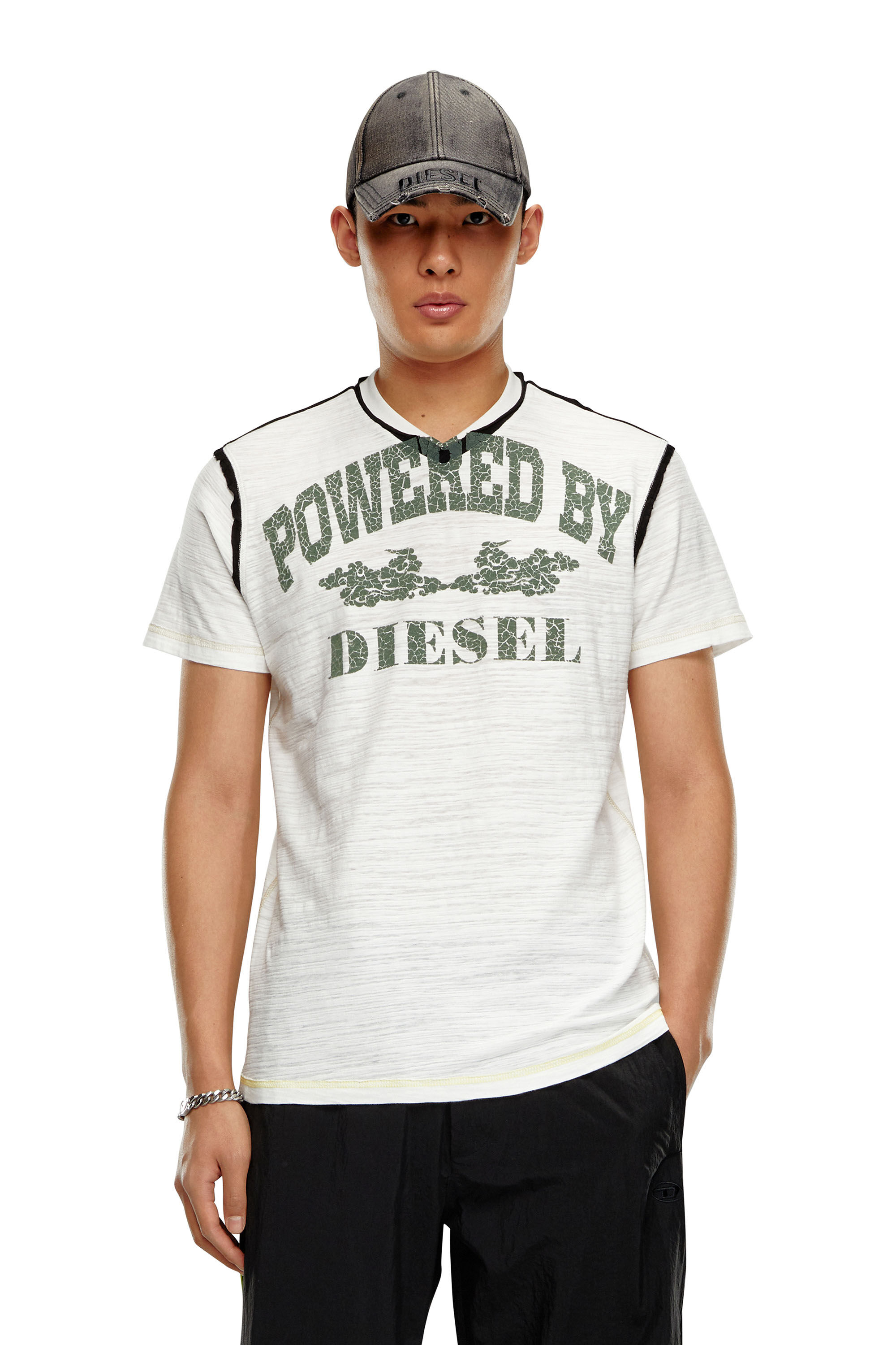 Diesel - T-DIEGOR-V-RAW, Man's V-neck T-shirt in inside-out slub jersey in White - 3