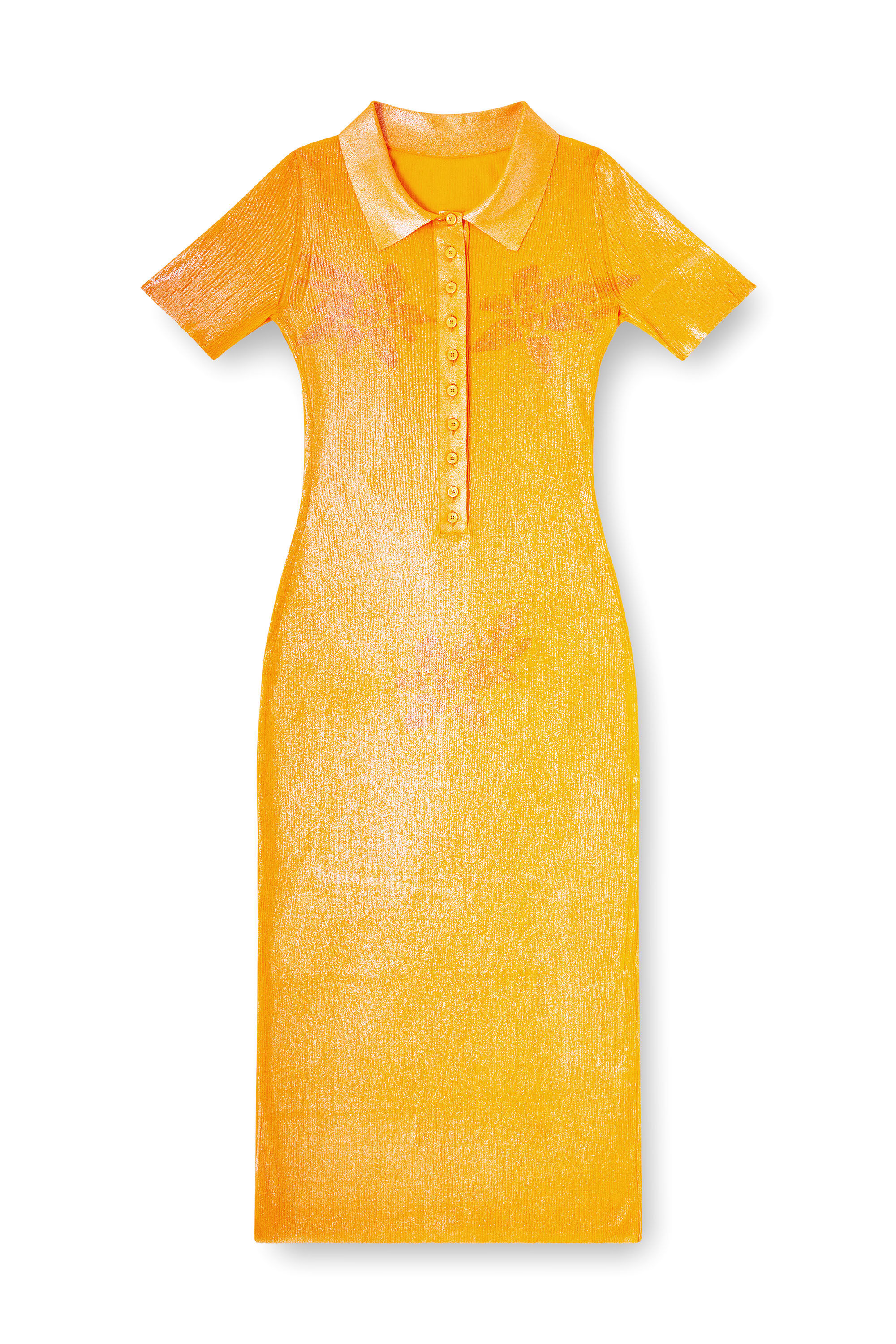 Diesel - L_Tina 4eva Dress, Woman's Iridescent knit polo dress with lotus print in Orange - 2
