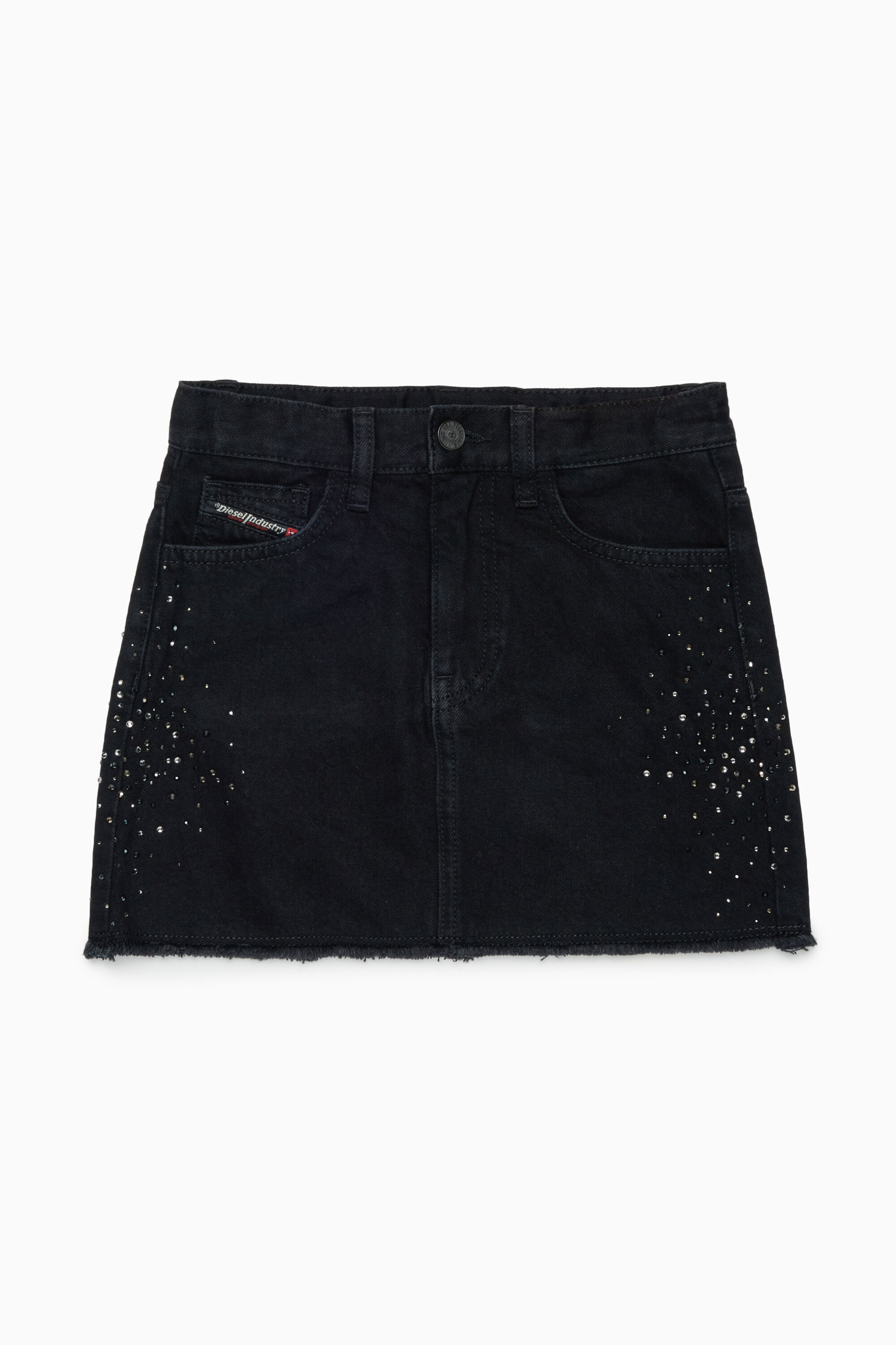 Diesel - GIANNA-SP, Woman's Frayed denim mini skirt with rhinestones in Black/Dark grey - 1