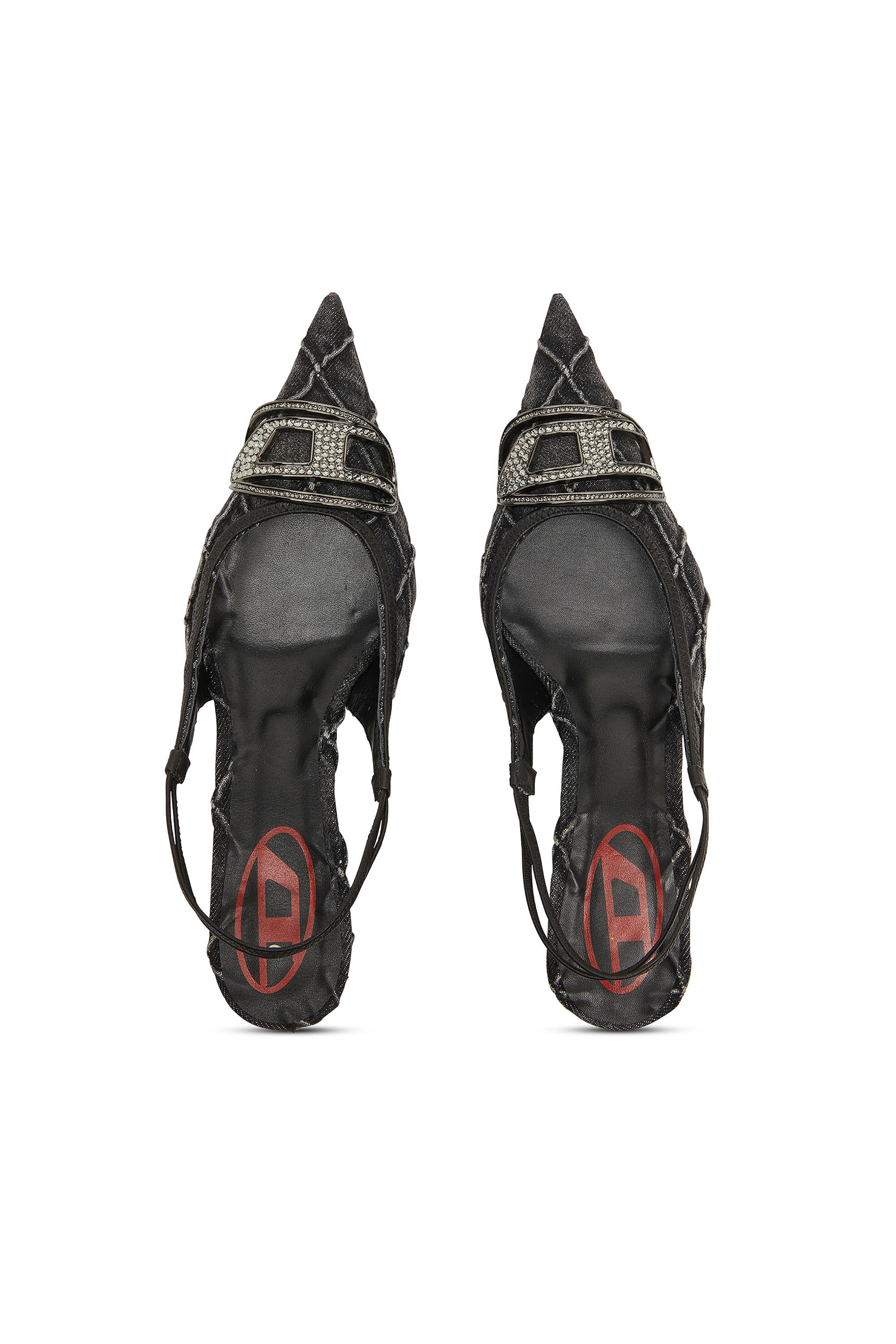 ☆美品☆DIESEL ディーゼル D-VENUS ミュール ハイヒール Dロゴ Women's D-Venus-Crystal-logo quilted-denim slingback pumps | Black