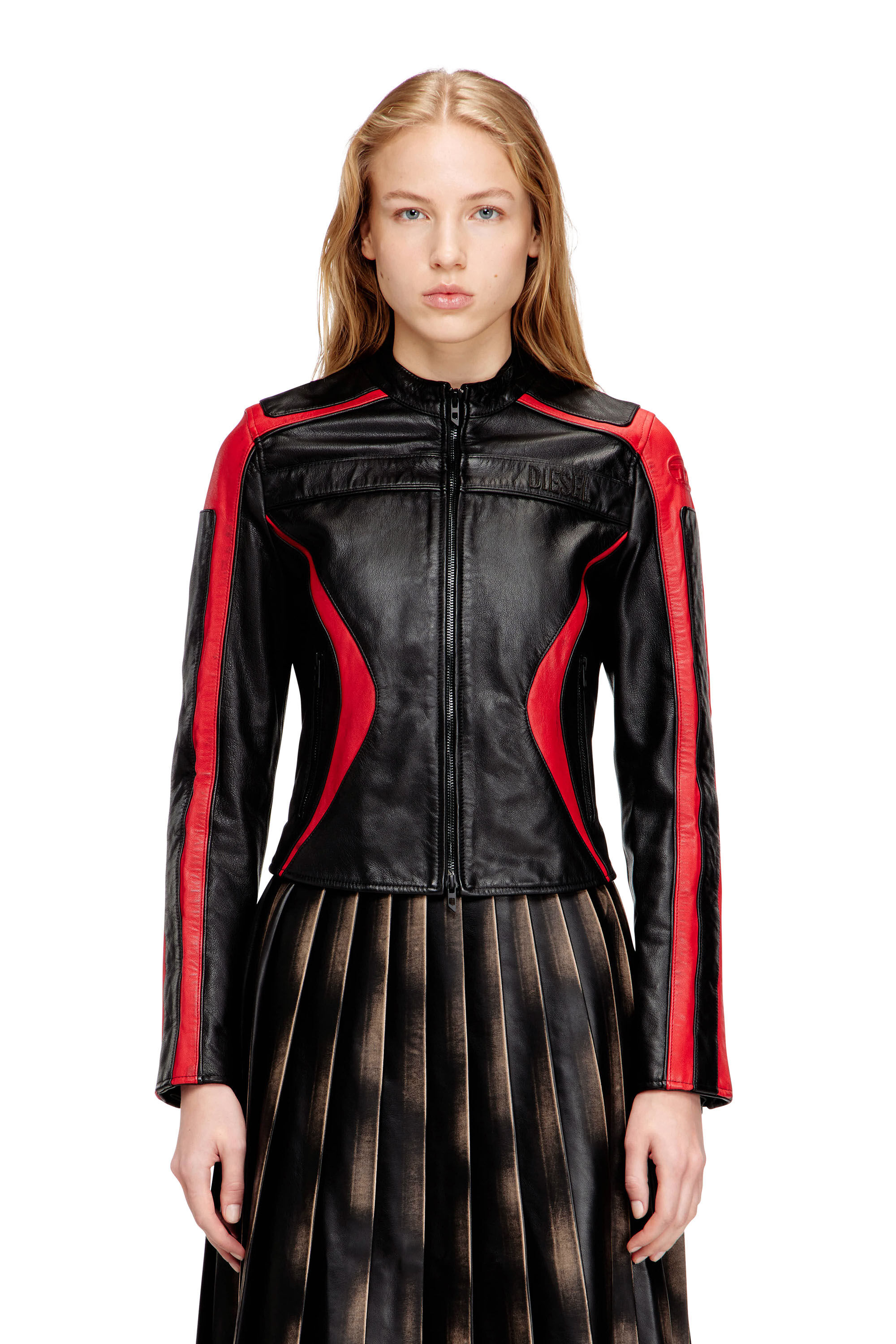 Women's Biker jacket in colour-block leather | Multicolor | Diesel