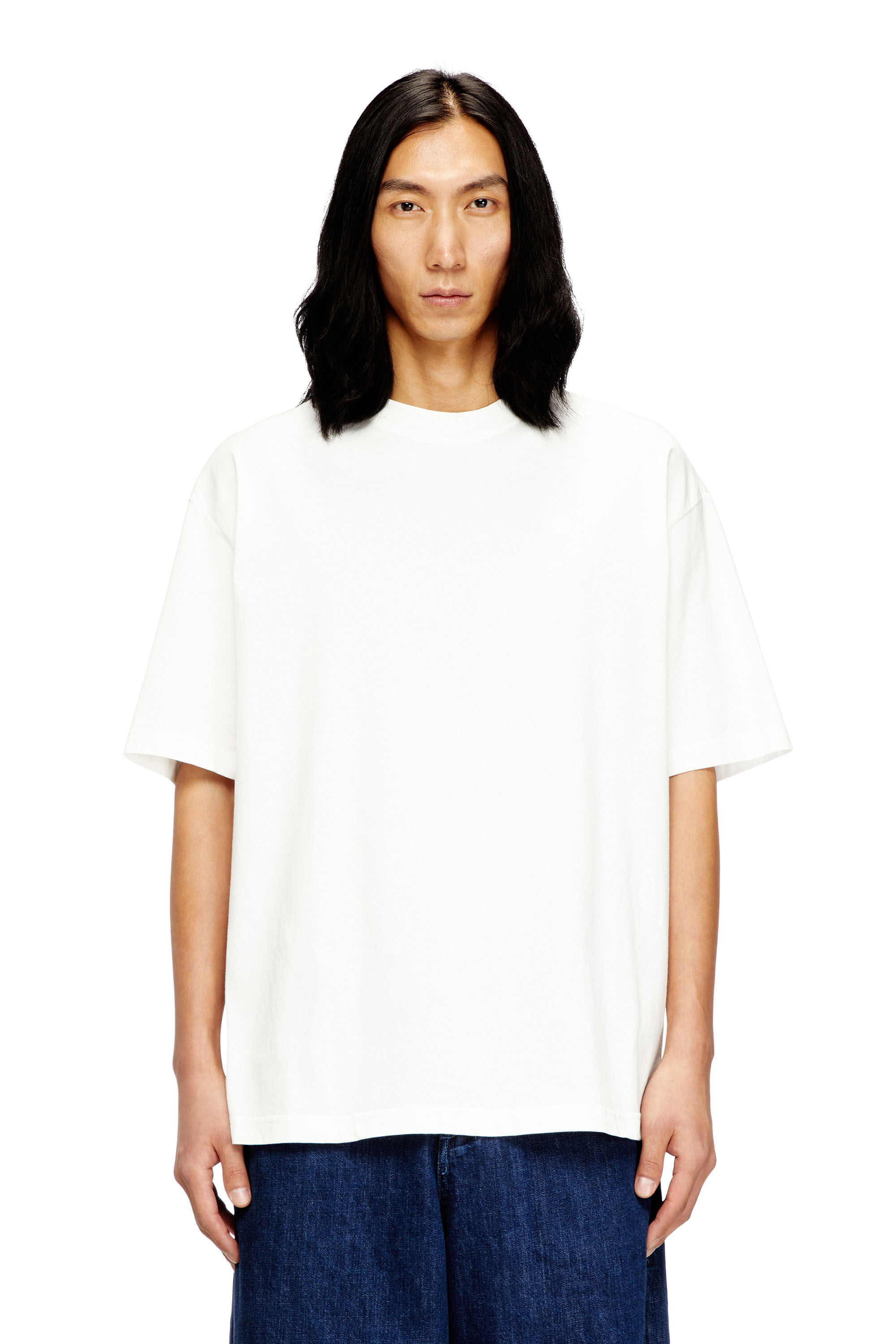 【draw drawers】Dot Boat Neck Long Tee Men's oversized T-shirt with oval D embroidery | White | Diesel