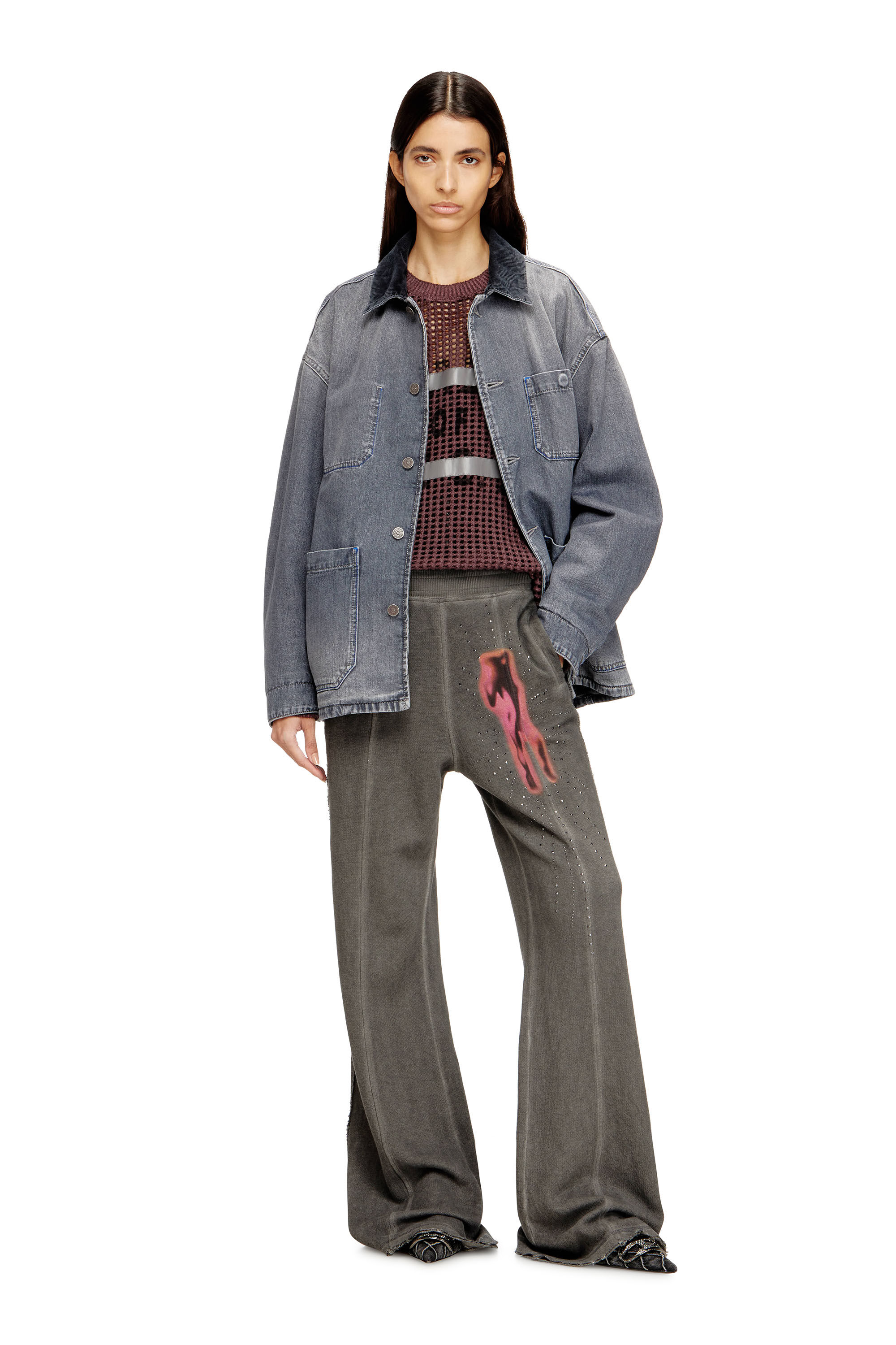 Women's Utility-style denim jacket with contrasting collar | Grey