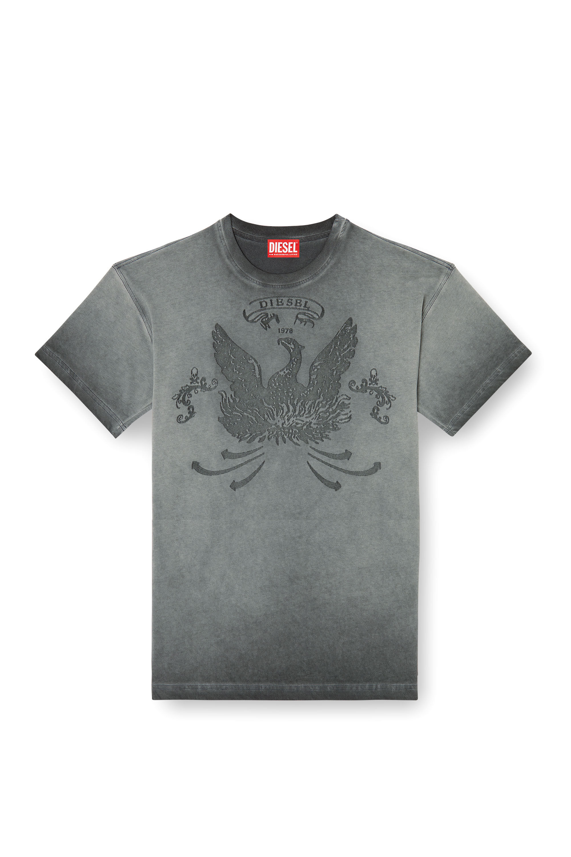 Men's T-shirt with phoenix devoré | Grey | Diesel Men's T-shirt with phoenix devoré | Grey | Diesel