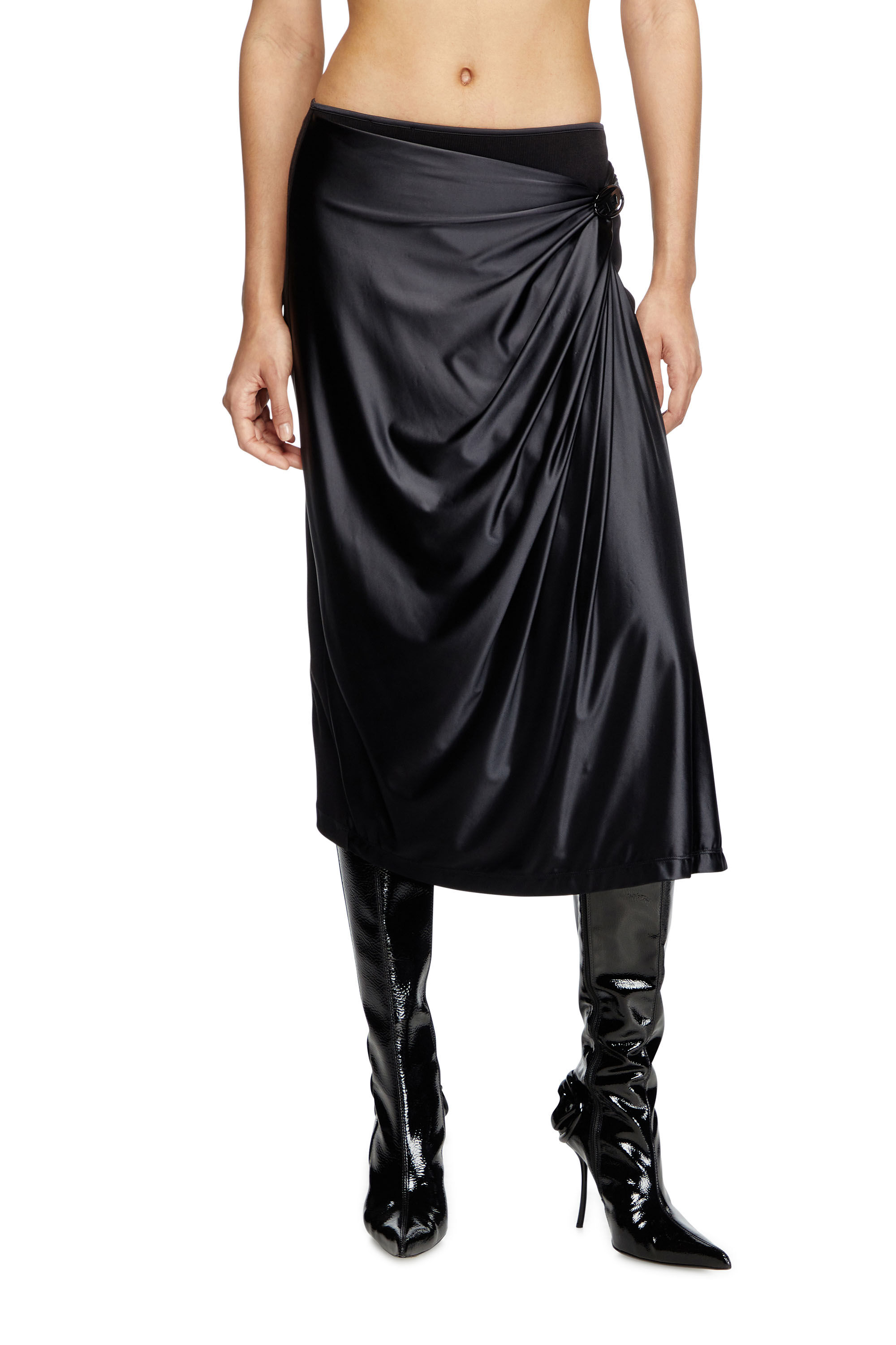 Women's Draped midi skirt with chintz finish | Black | Diesel