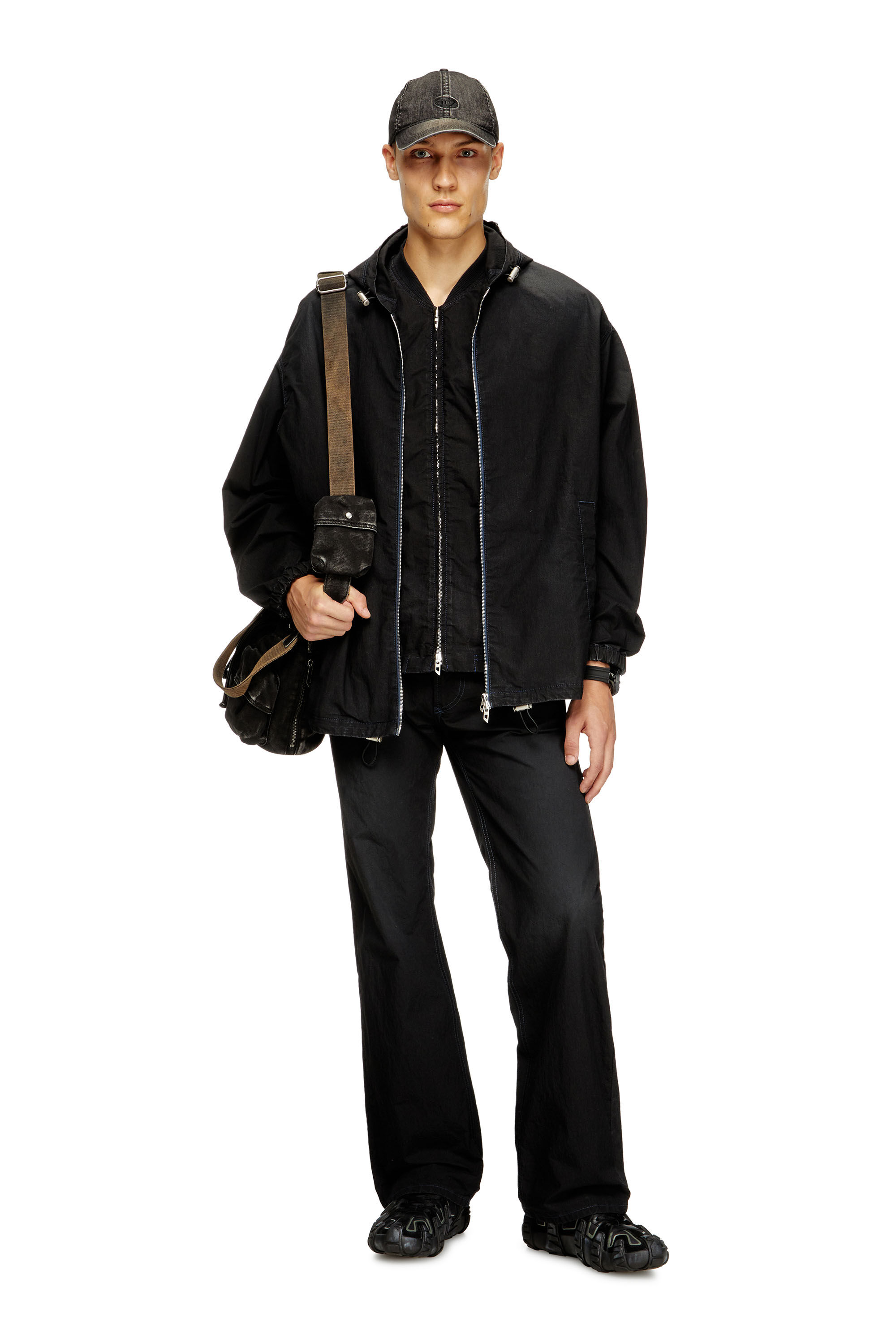 Men's Hooded technical JoggJeans jacket | Black | Diesel