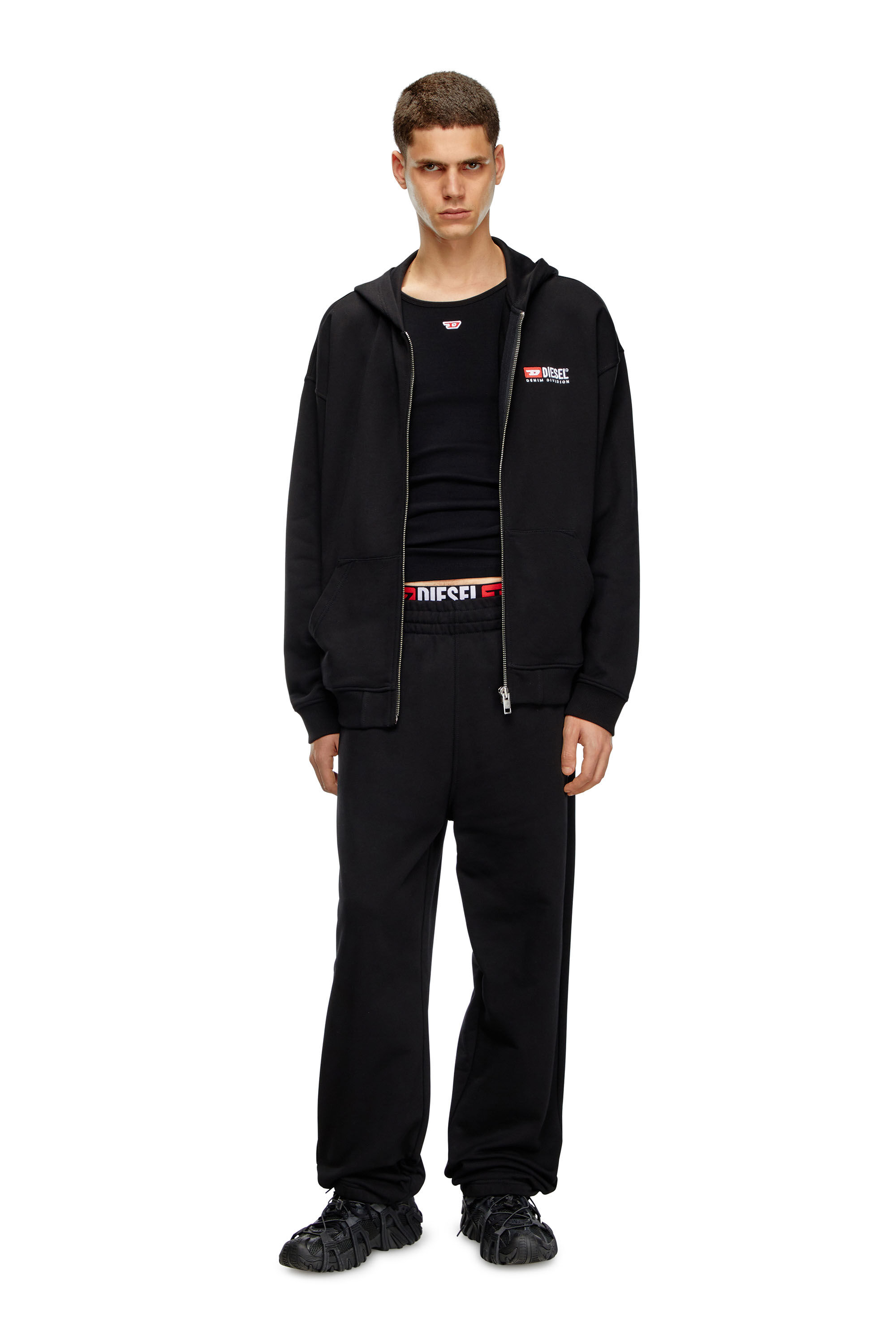 Men s Zip up hoodie with Diesel embroidery Black Diesel