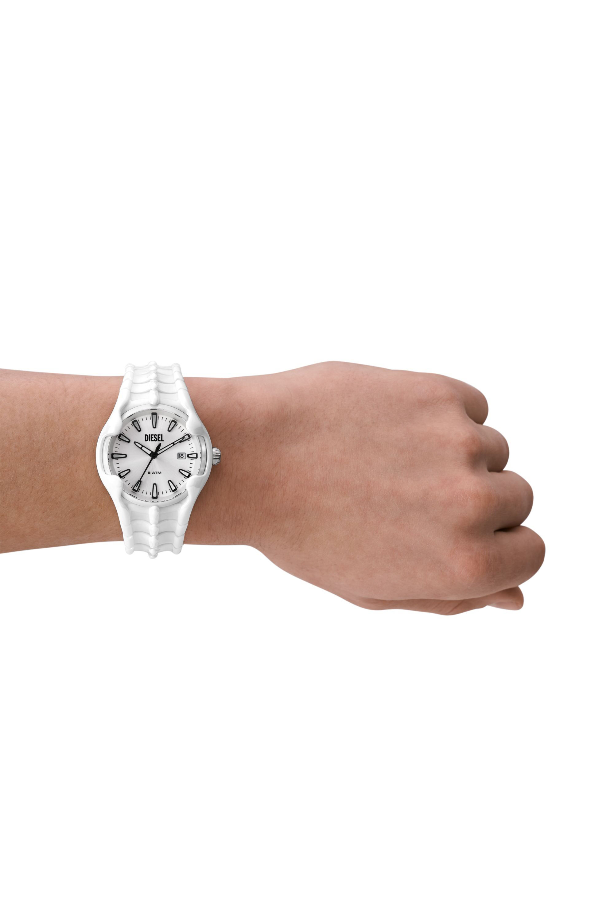Men s Vert three hand date white ceramic watch White Diesel