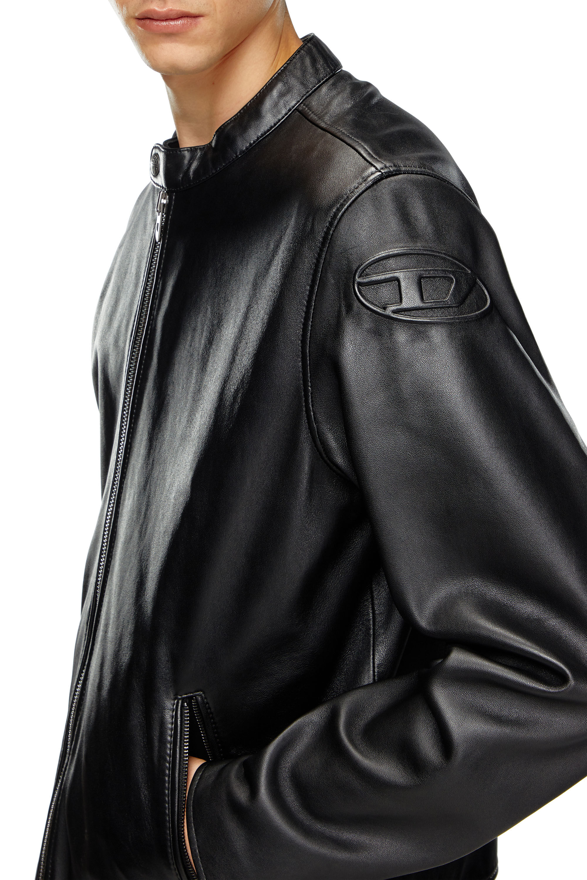 Chinese collar leather jacket for mens online