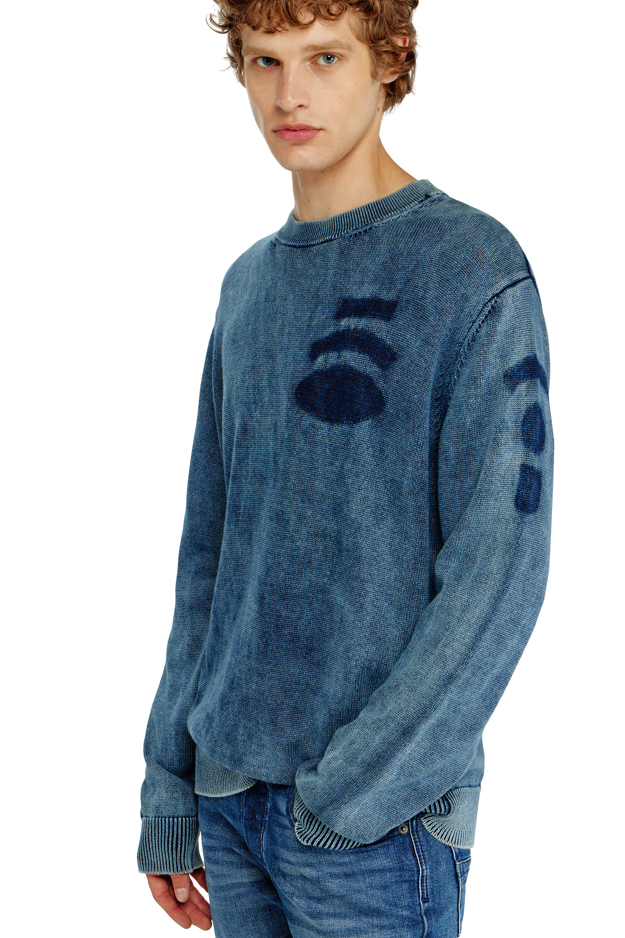 Men's Denim-look jumper with patch effects | Blue | Diesel