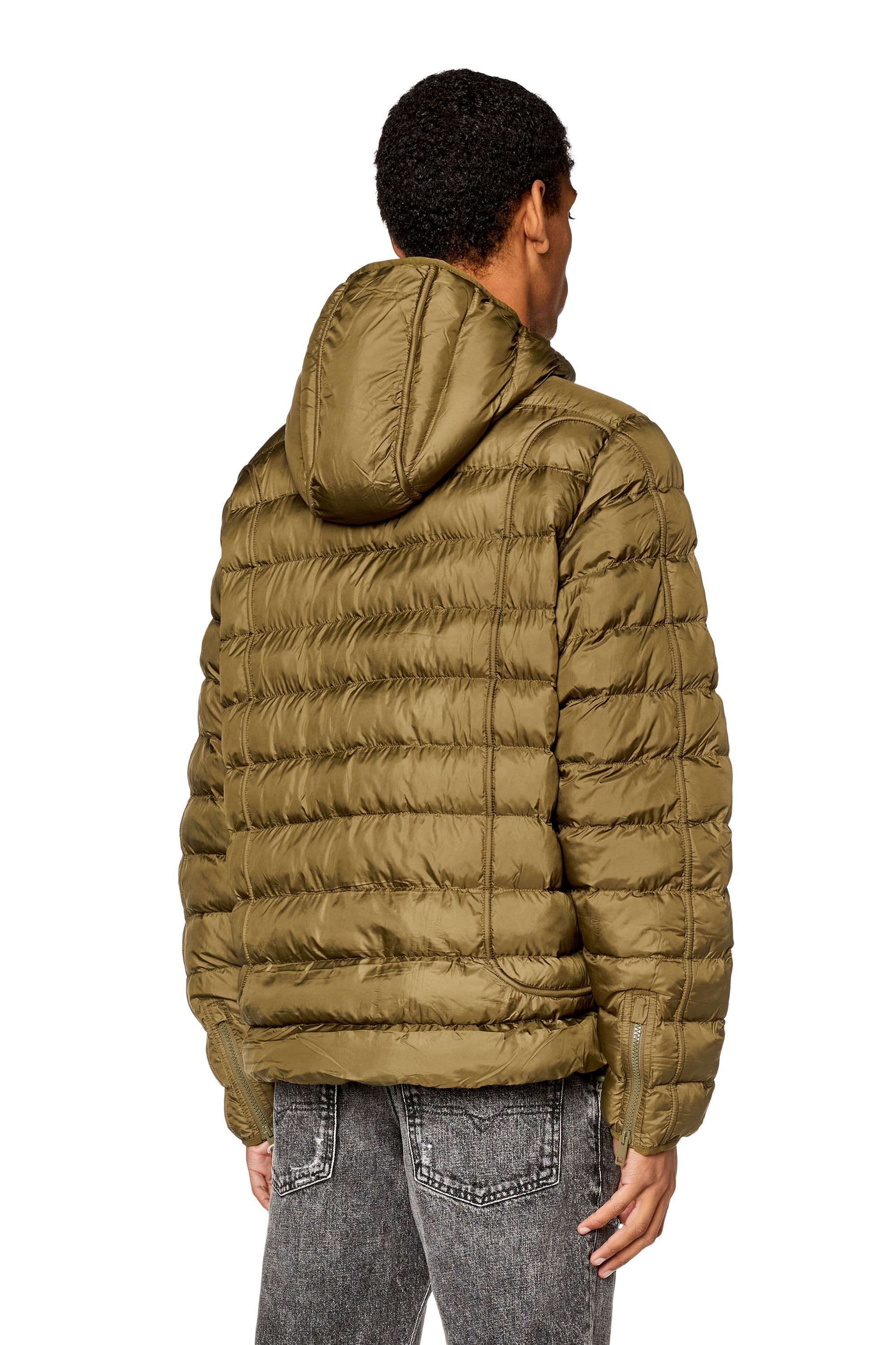 Men s Hooded nylon puffer jacket with piping W SCOTTYS Diesel