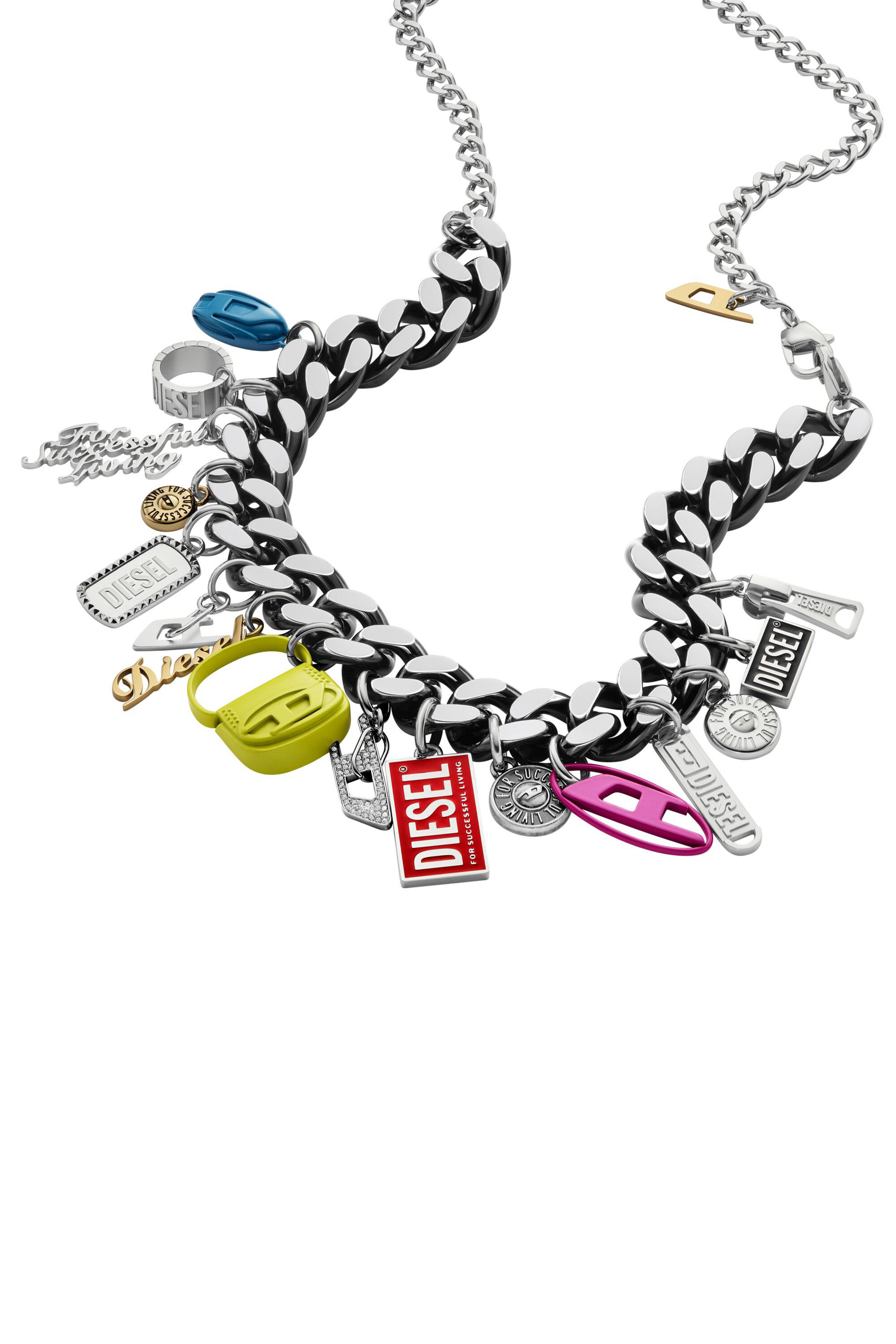 Women's Black stainless steel charm chain necklace | Multicolor