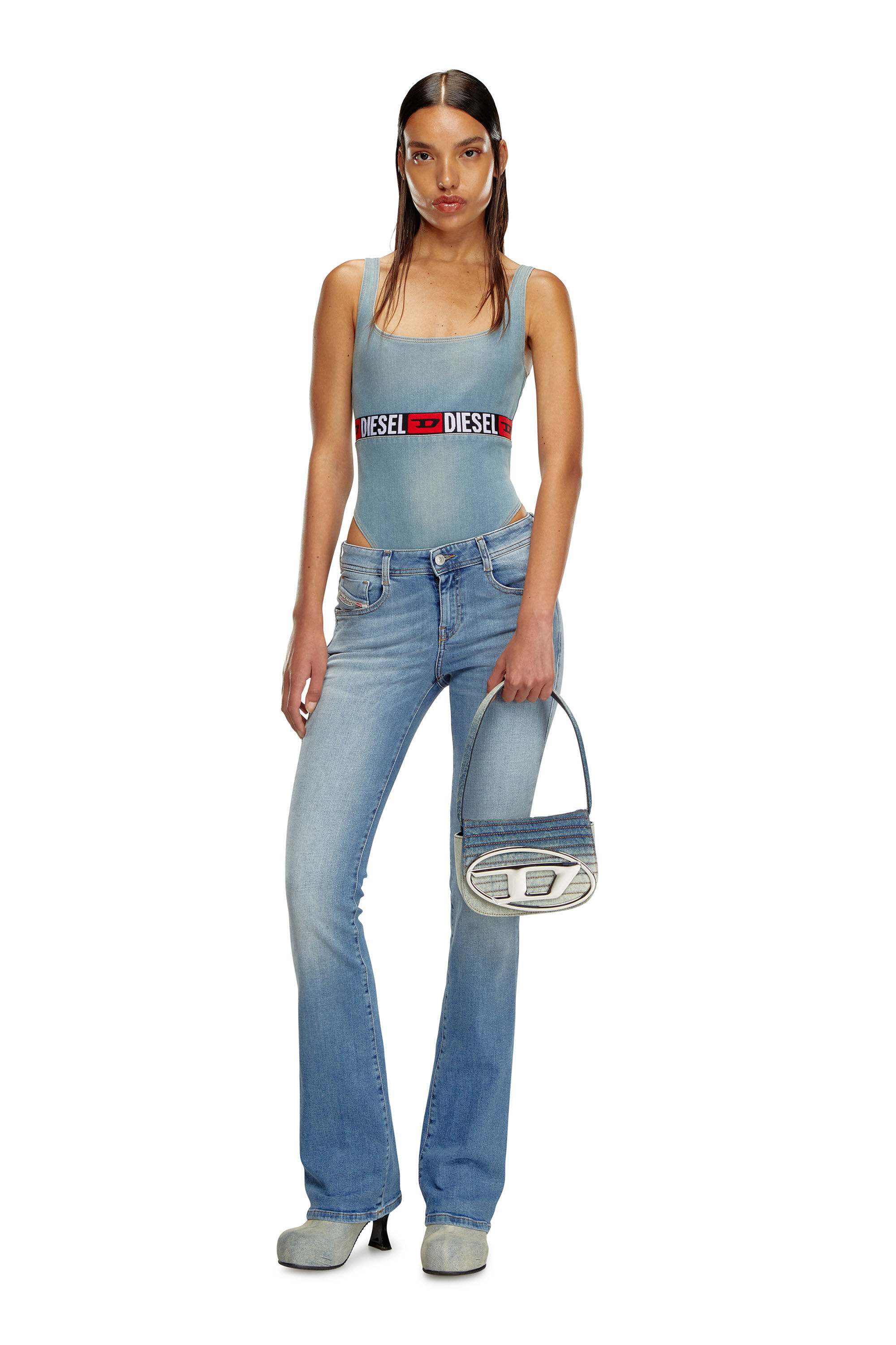 Women's 1DR - Iconic shoulder bag in solarised denim