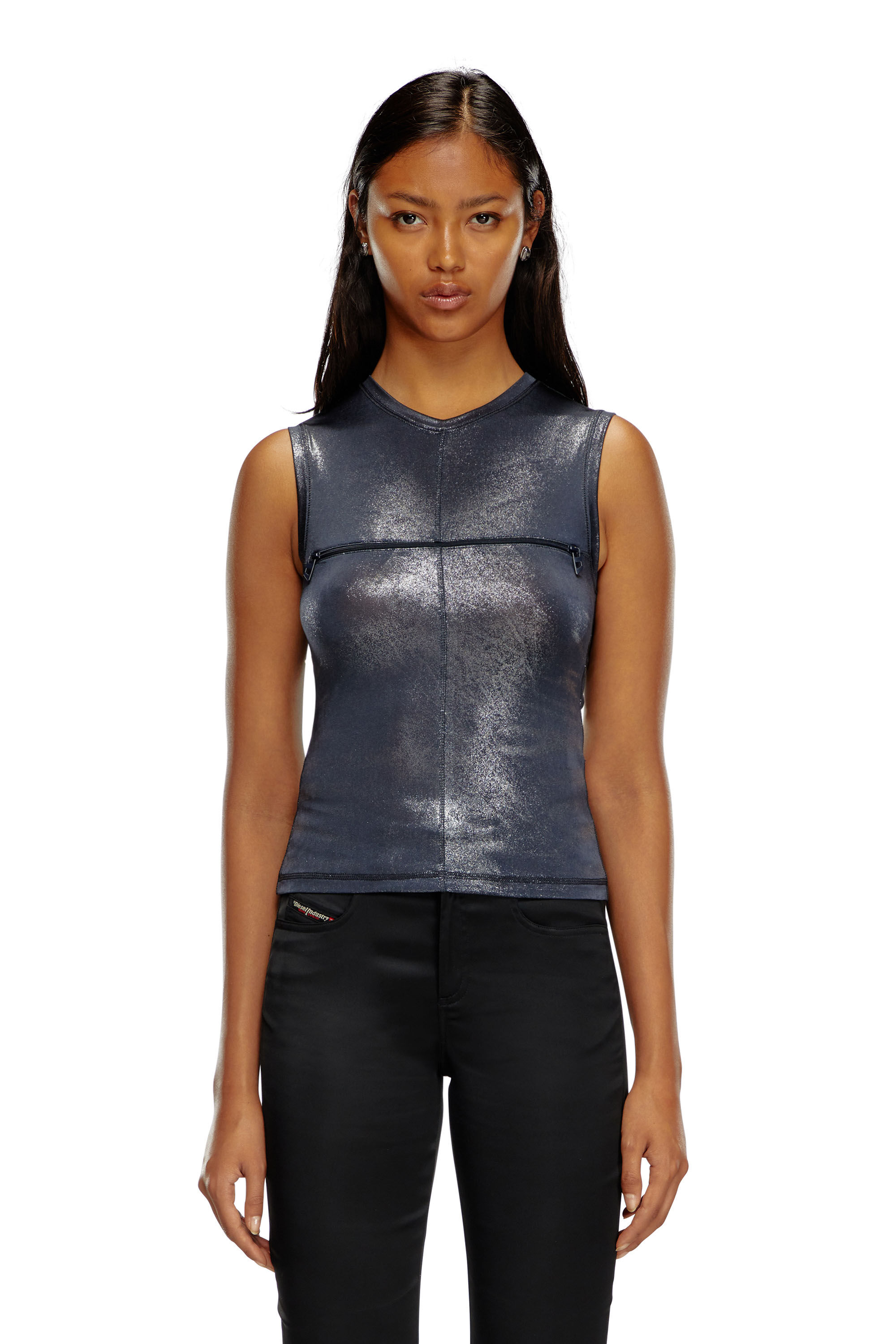Women's Metallic tank top with chest slit | Blue | Diesel