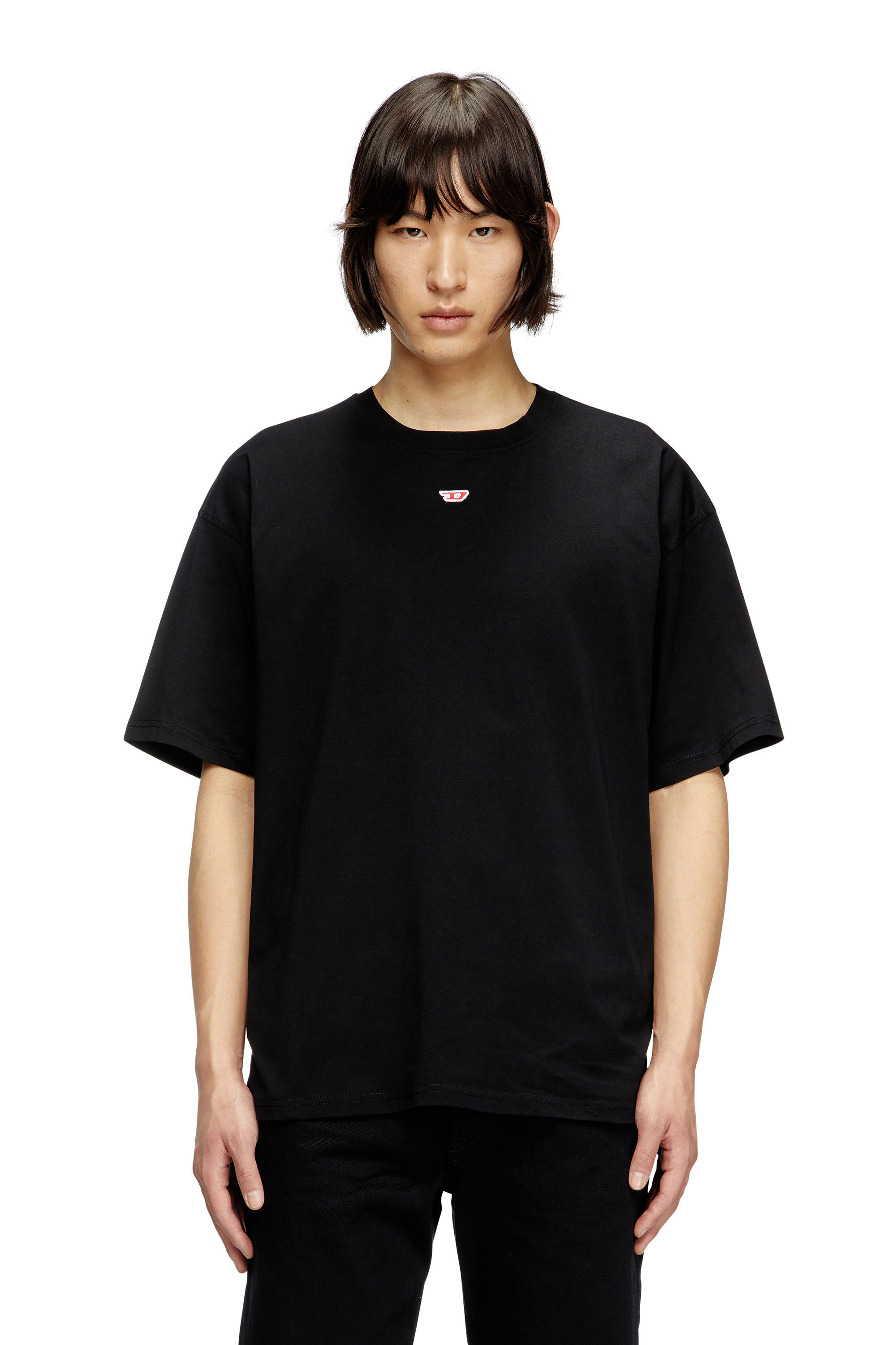 Women's T-shirt with embroidered D patch | Black | Diesel Women's T-shirt with embroidered D patch | Black | Diesel