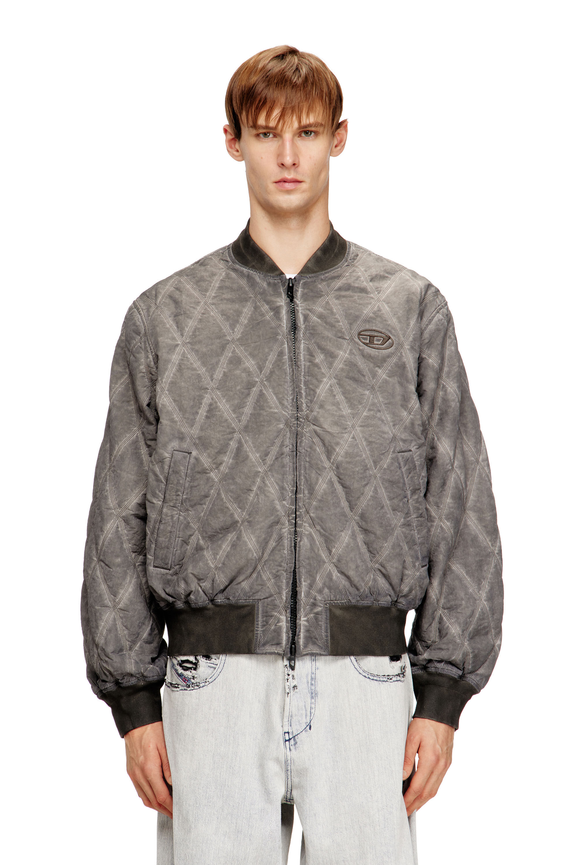 Men's Padded argyle-quilted bomber jacket | Grey | Diesel