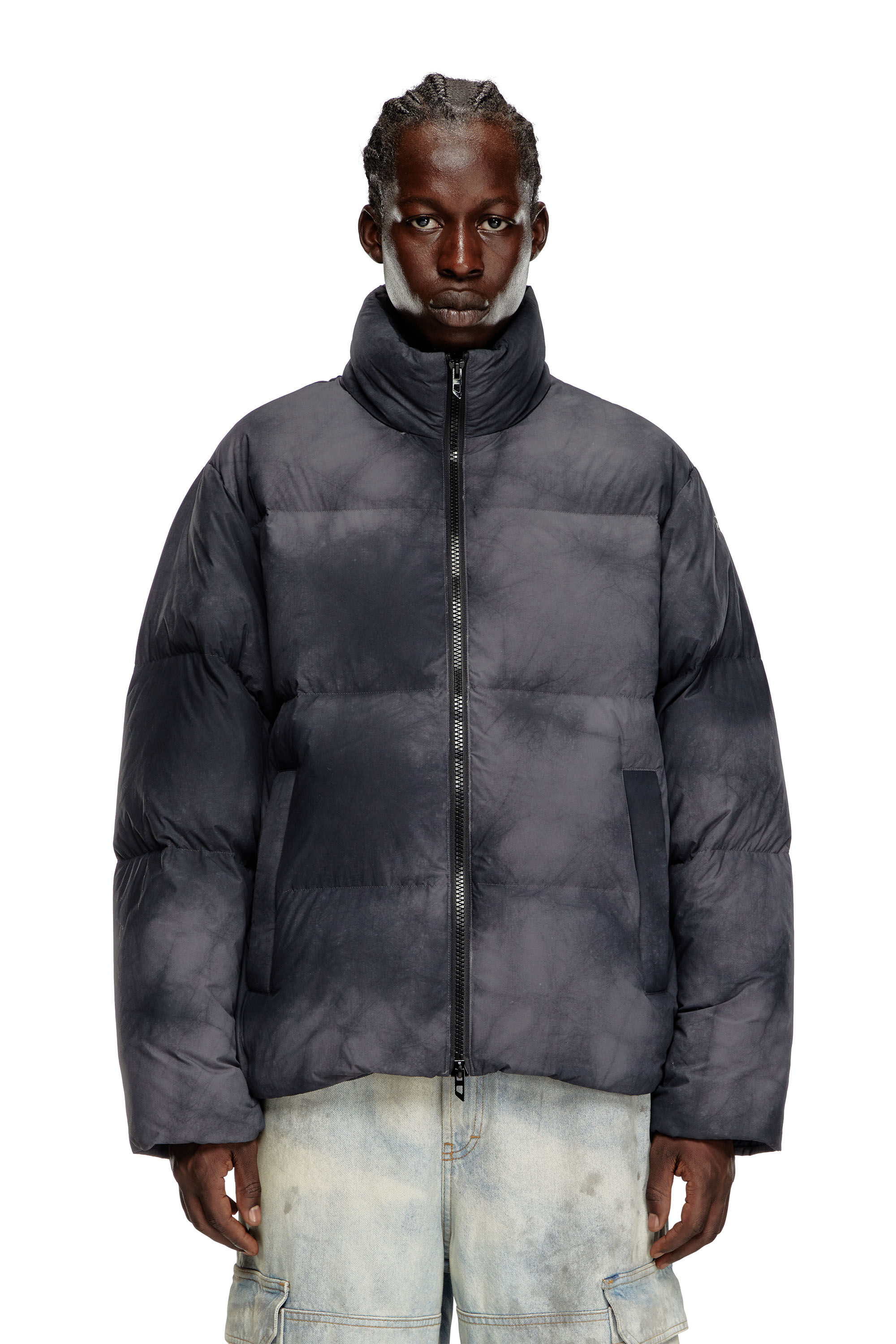Men's Hooded down jacket in wrinkled nylon | Black | Diesel