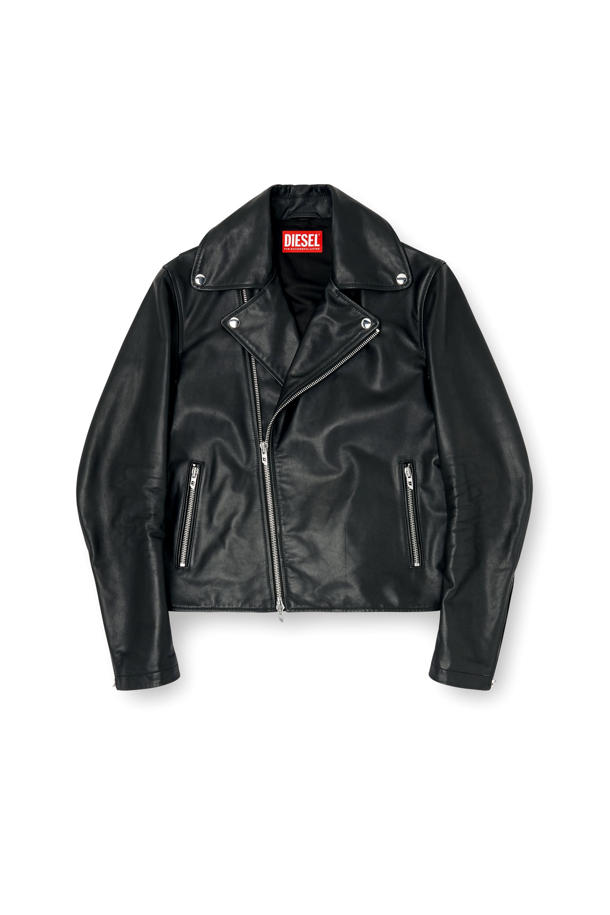 Diesel - L-EO-WRD, Man's Biker jacket in waxed leather in Black - 2