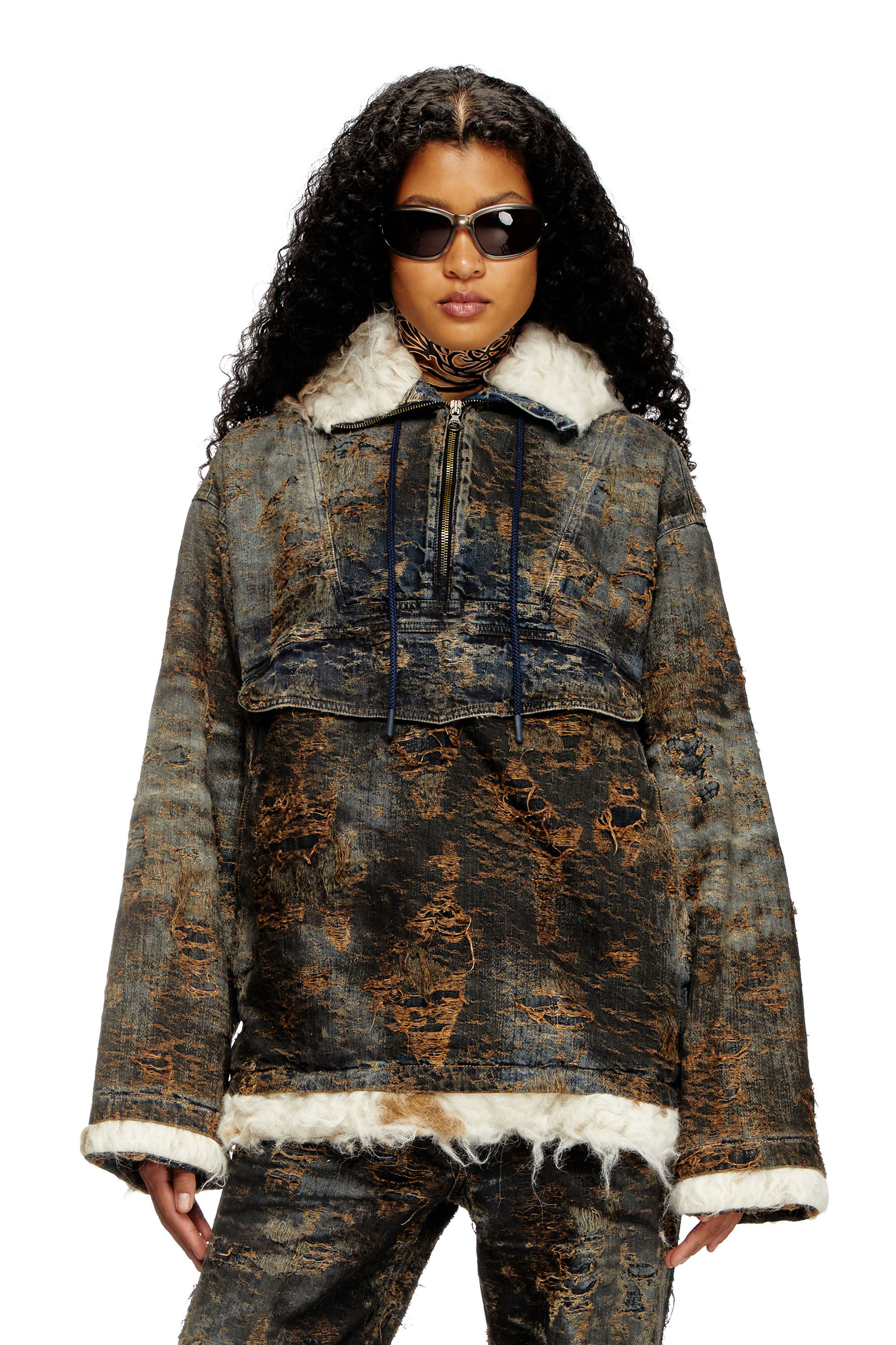 Diesel - D-ARAK-FSF, Unisex's Anorak in coated jacquard denim in Black/Dark grey - 3