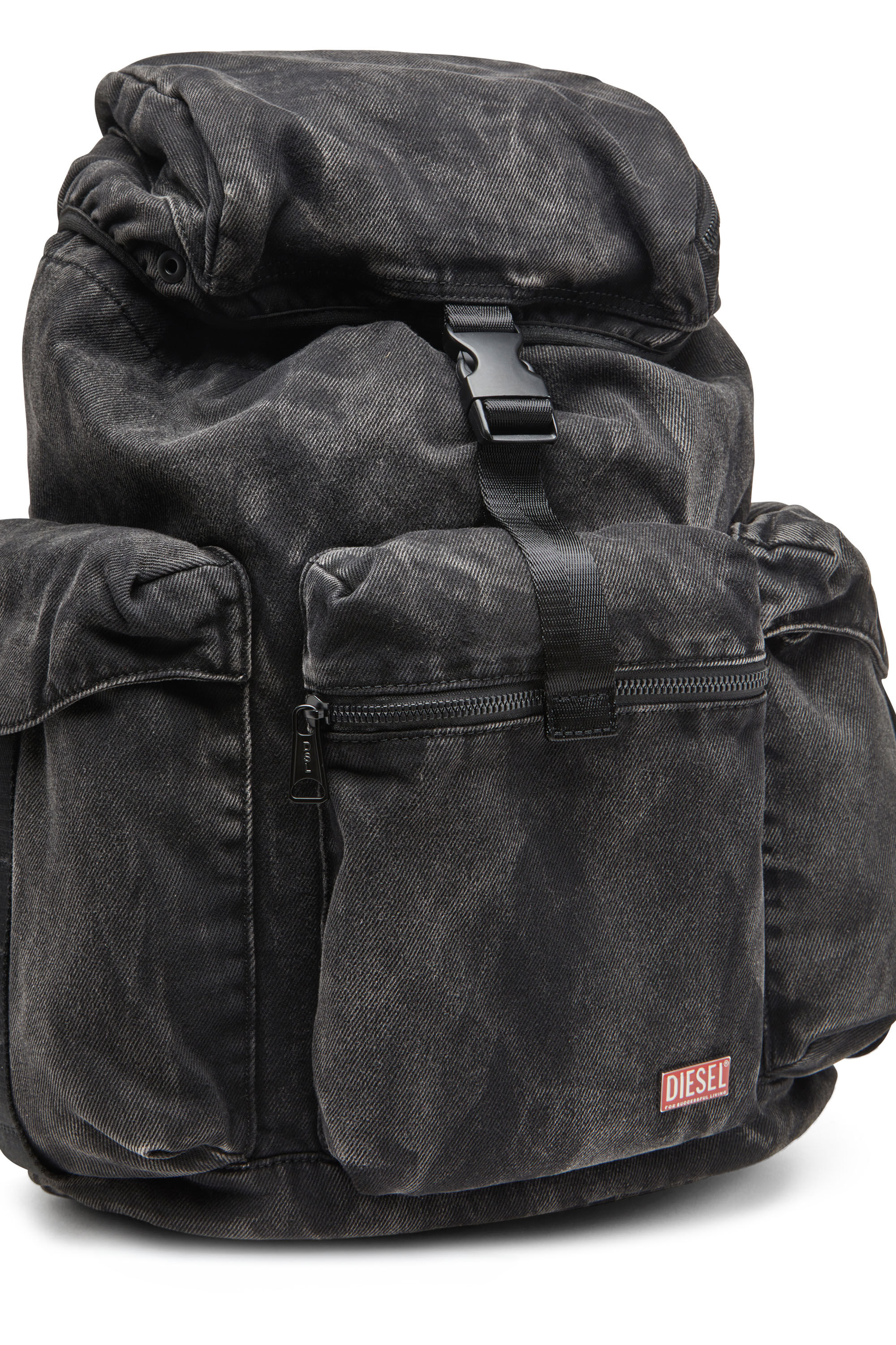 Men s Utlt Backpack Utility backpack in cloudy effect denim Black Diesel