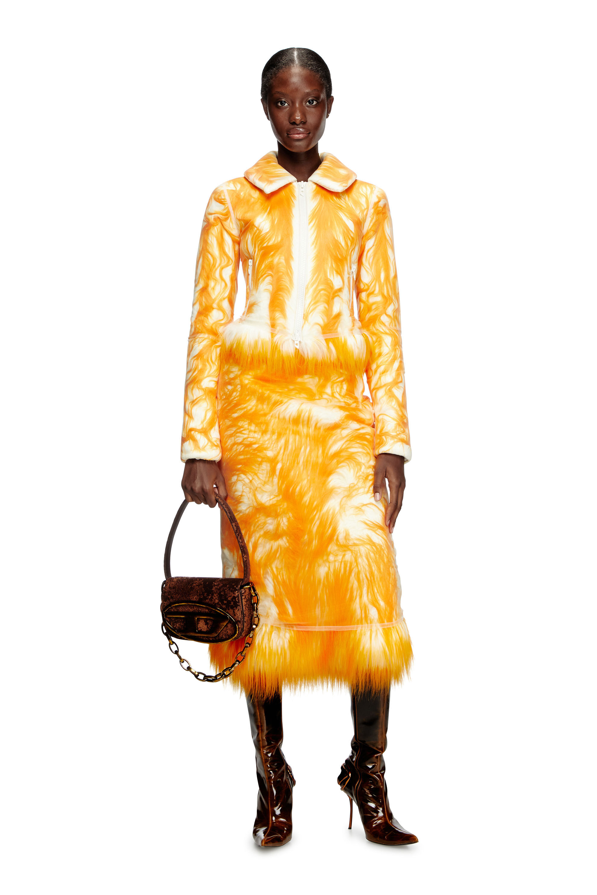 Women s Fluffy jacket with sheer tulle overlay Multicolor Diesel