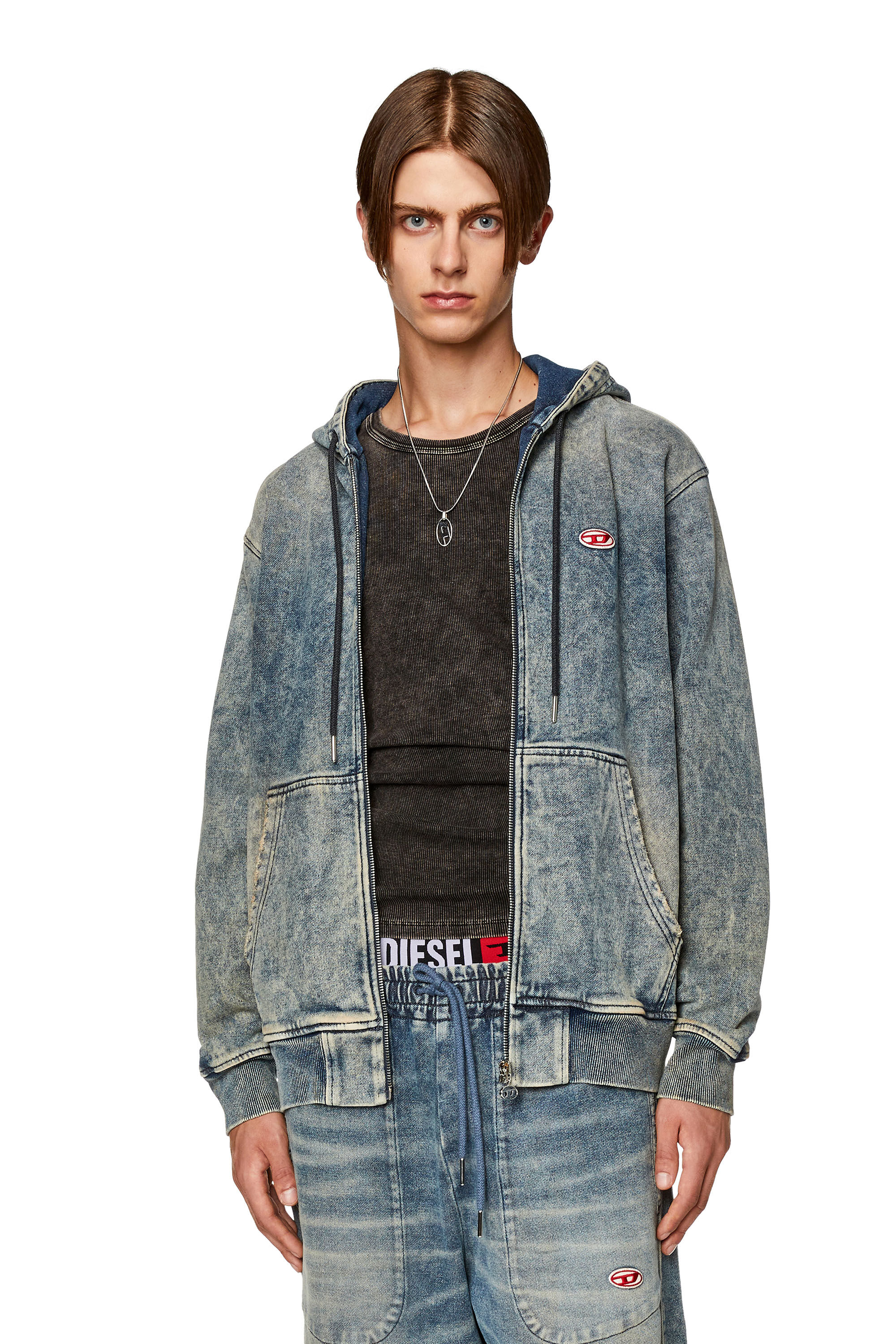 Men s Zip up hoodie in Track Denim D GIR NE Diesel