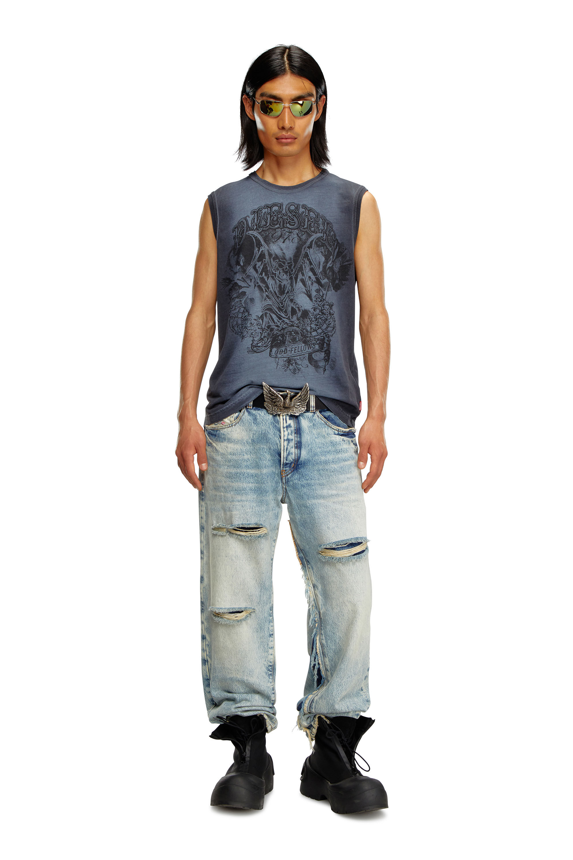 Men's Faded tank top with graphic print | Blue | Diesel