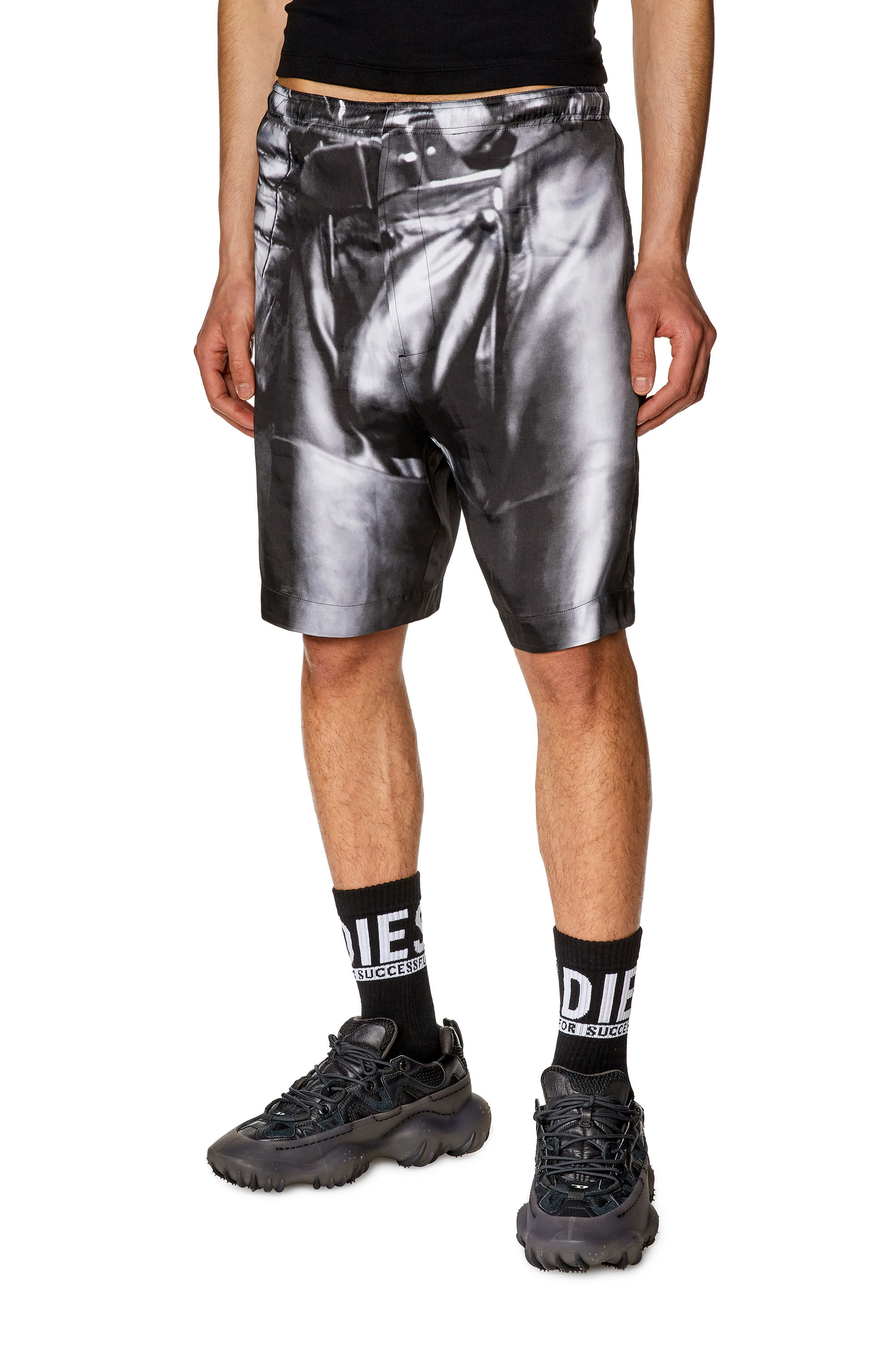 Women s Silk satin shorts with black print PR P TOLL SHO 23 Diesel