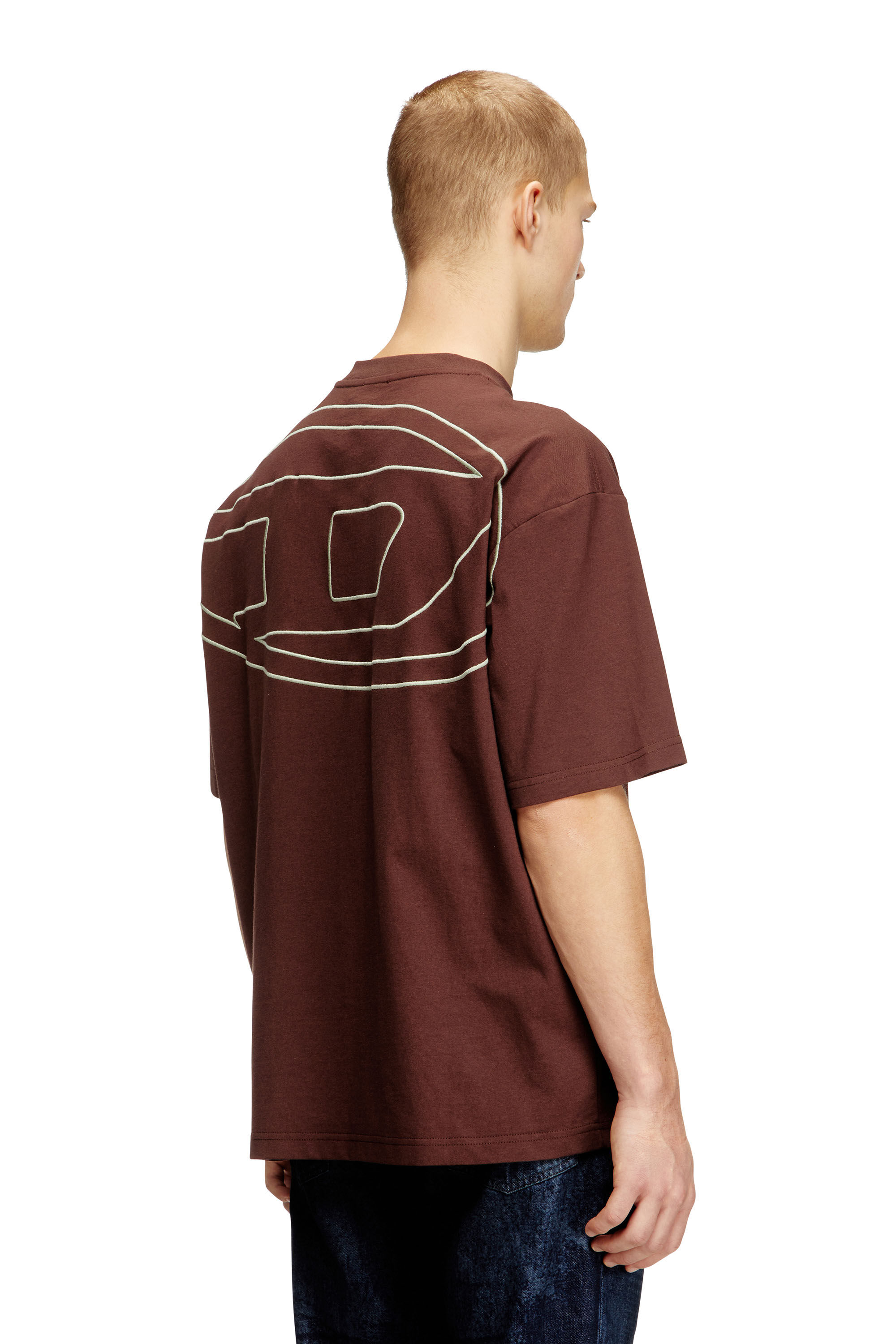 Men's T-shirt with maxi oval D embroidery | Brown | Diesel GB