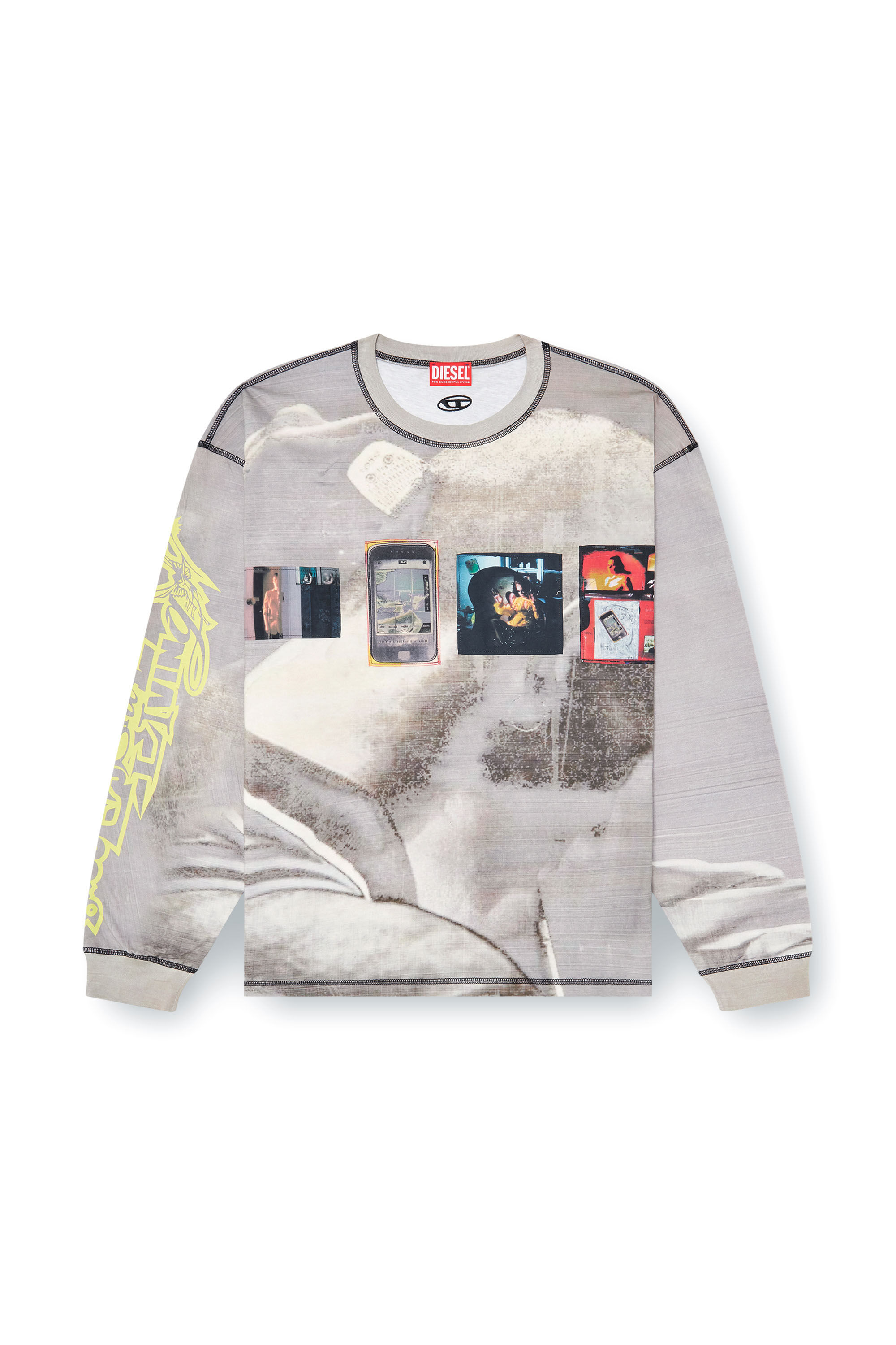 Diesel - T-BOXT-LS-V3, Man's Long-sleeve T-shirt with all-over print and patches in Grey - 2