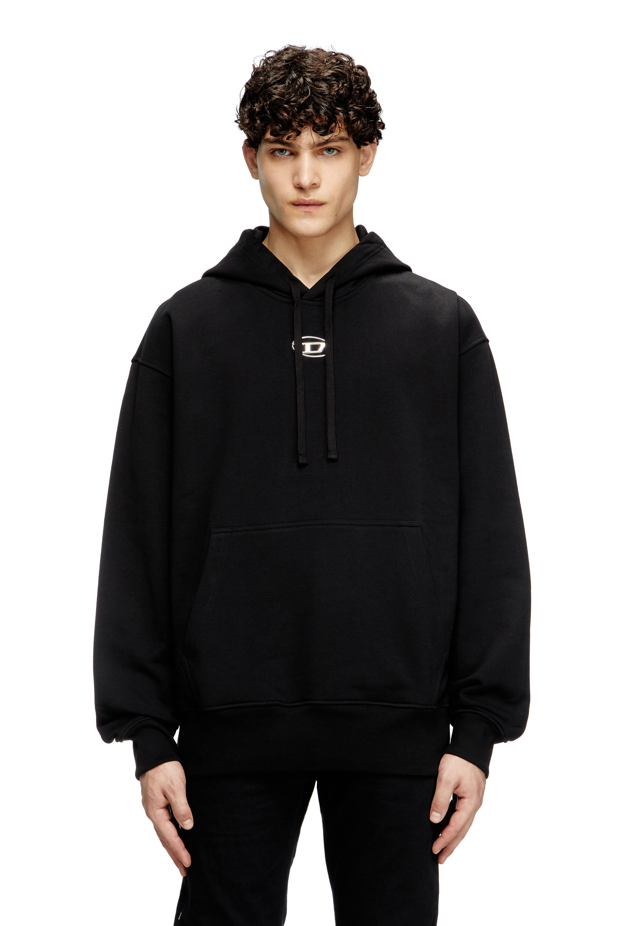 S-MACS-HOOD-OD Men: Oversized black hoodie metallic logo | Diesel