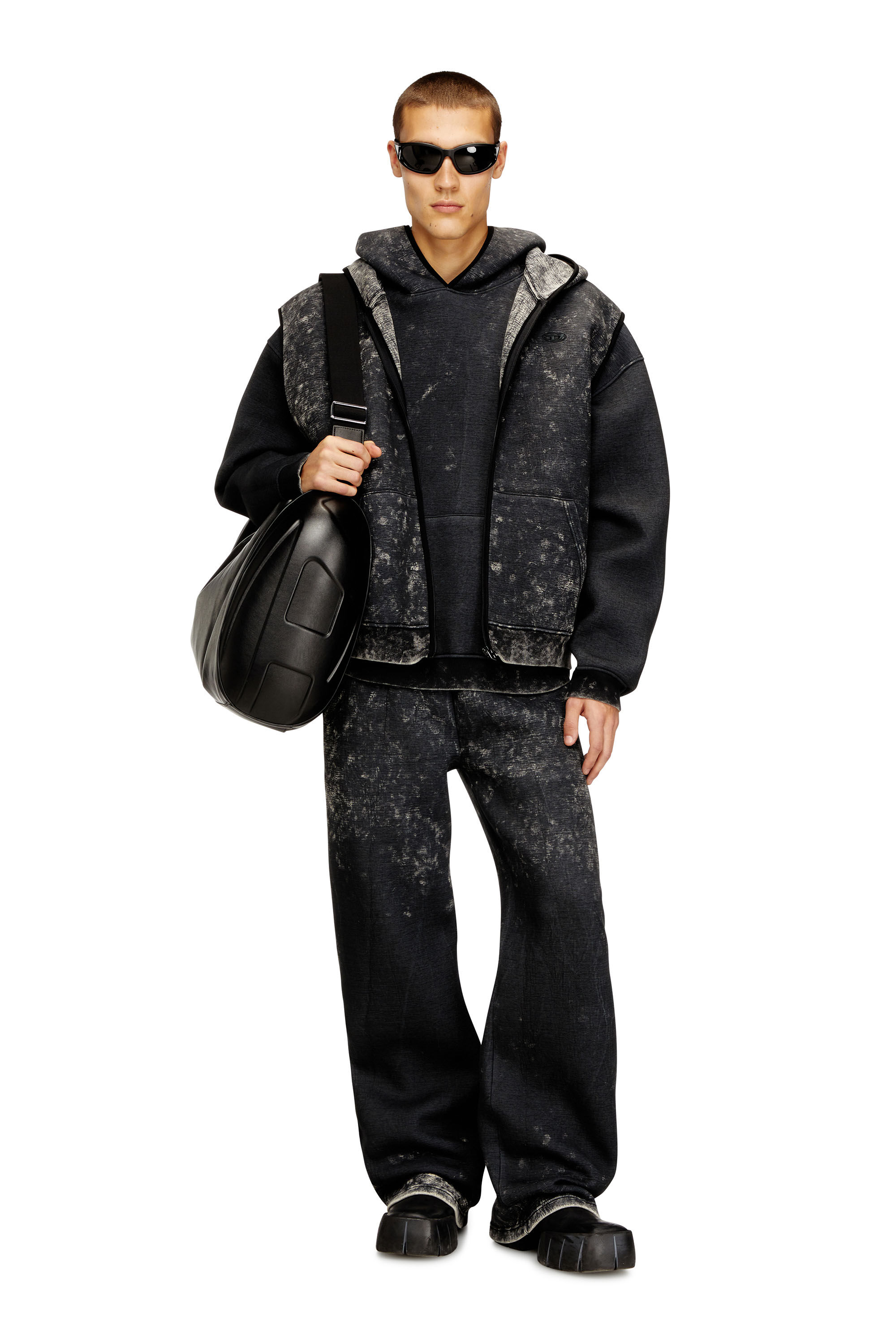 Men's Sleeveless scuba hoodie with marble wash | Multicolor | Diesel