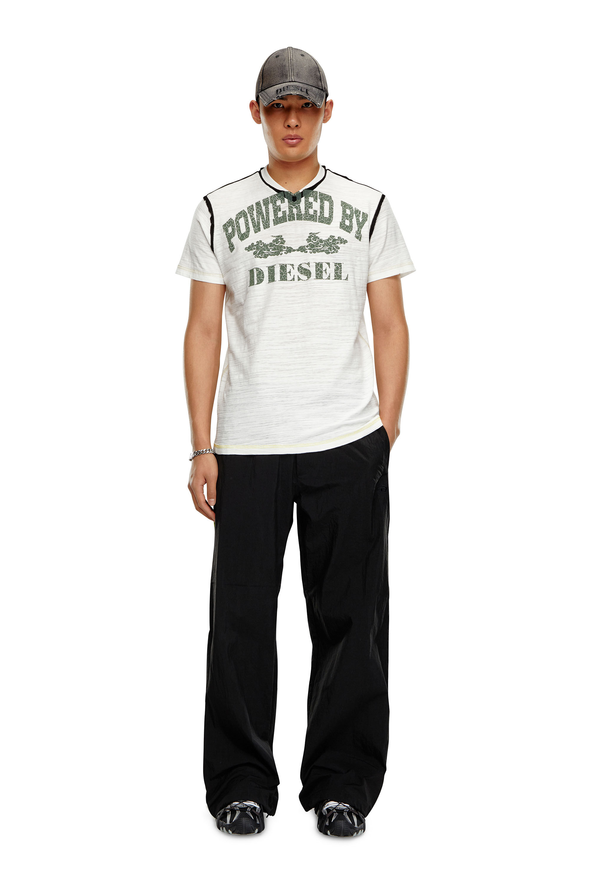 Diesel - T-DIEGOR-V-RAW, Man's V-neck T-shirt in inside-out slub jersey in White - 1