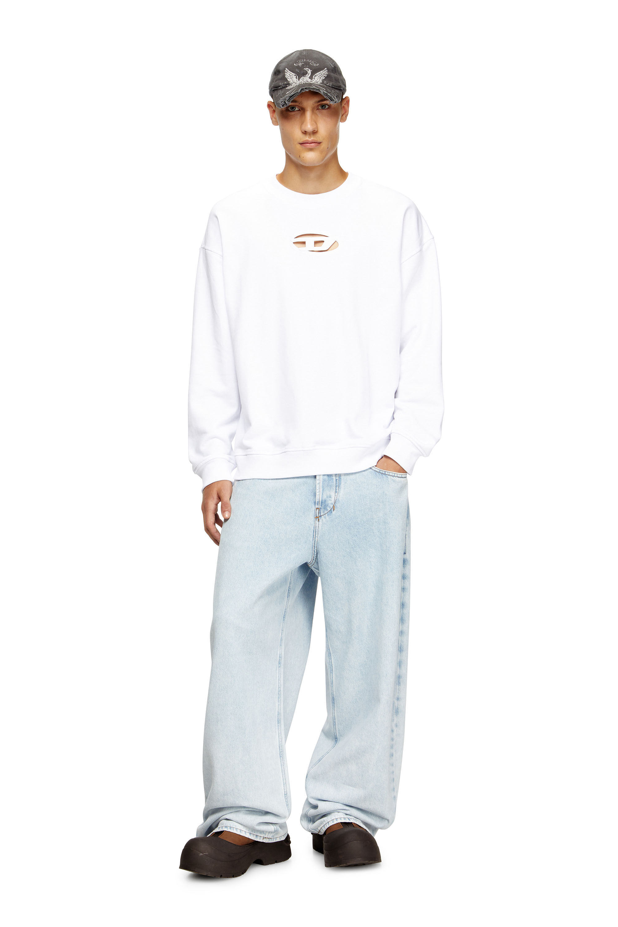 Diesel - S-BOXT-OD, Man's Sweatshirt with cut-out Oval D logo in White - 1