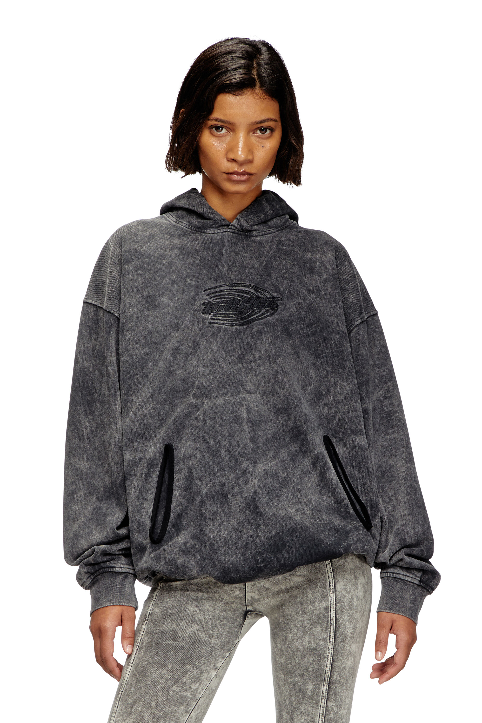 Women s Gathered acid wash hoodie Grey Diesel