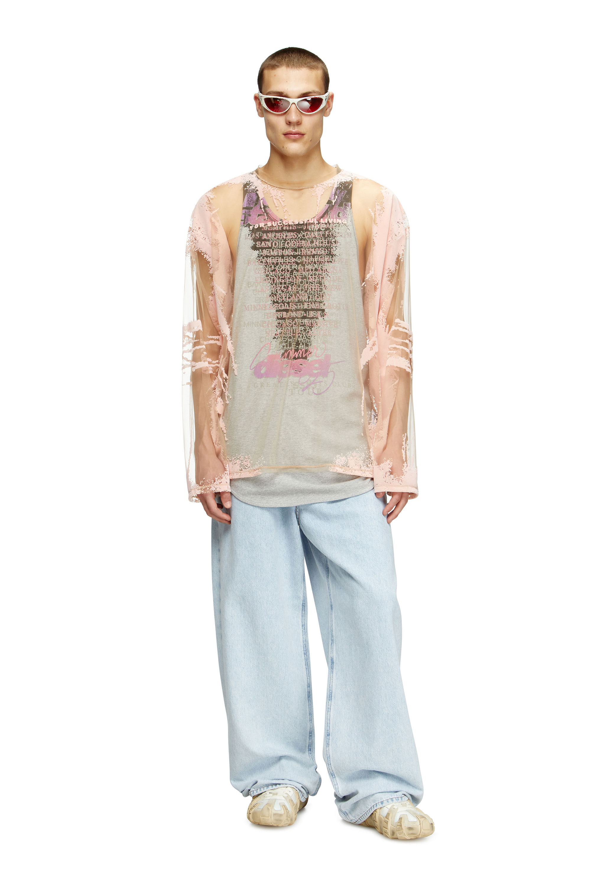 Diesel - T-HASSAN-LS-A, Unisex's Long-sleeve nylon T-shirt with lyrics print in Pink - 1