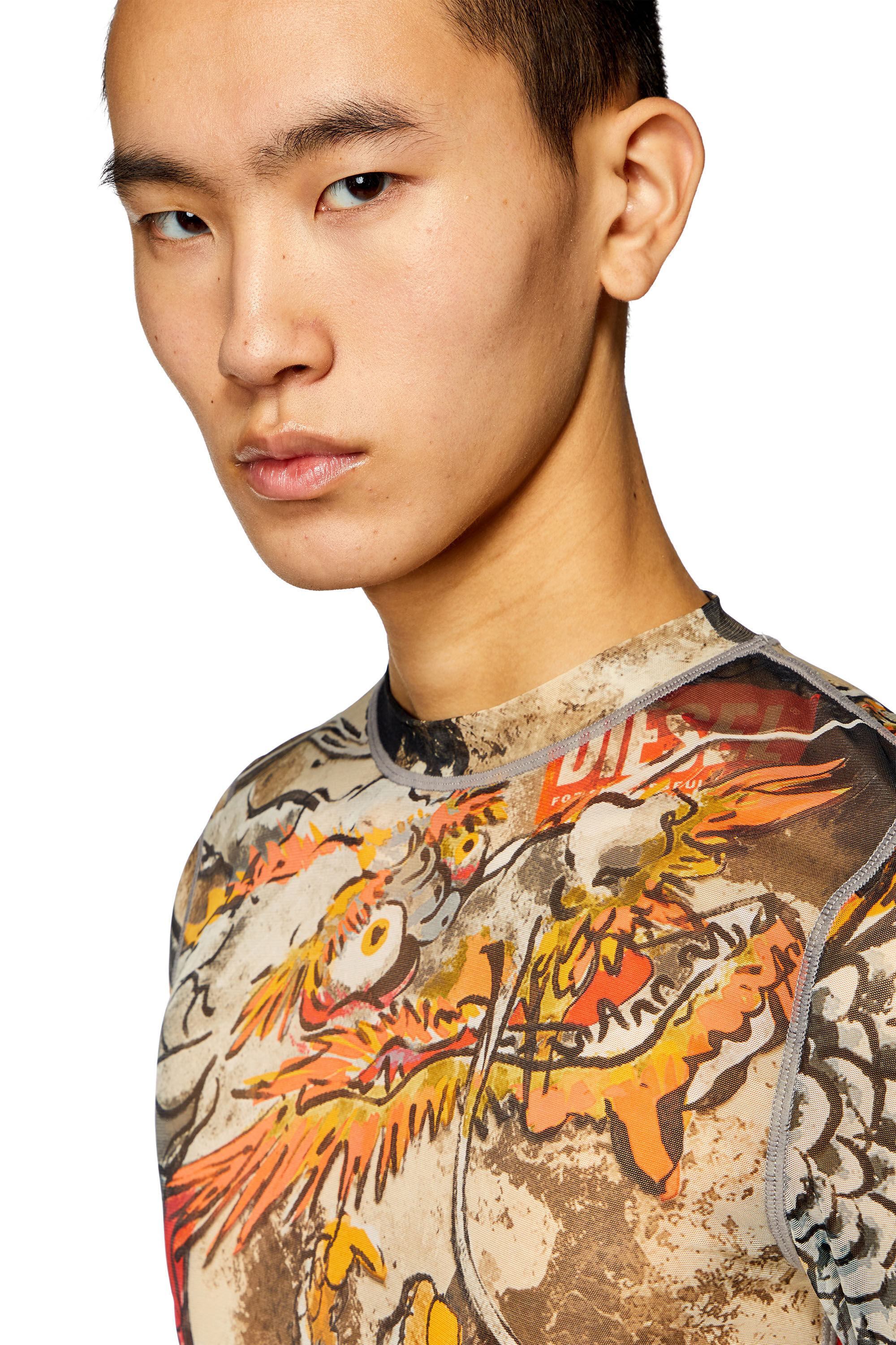 Women's Mesh top with Dragon print | Multicolor | Diesel