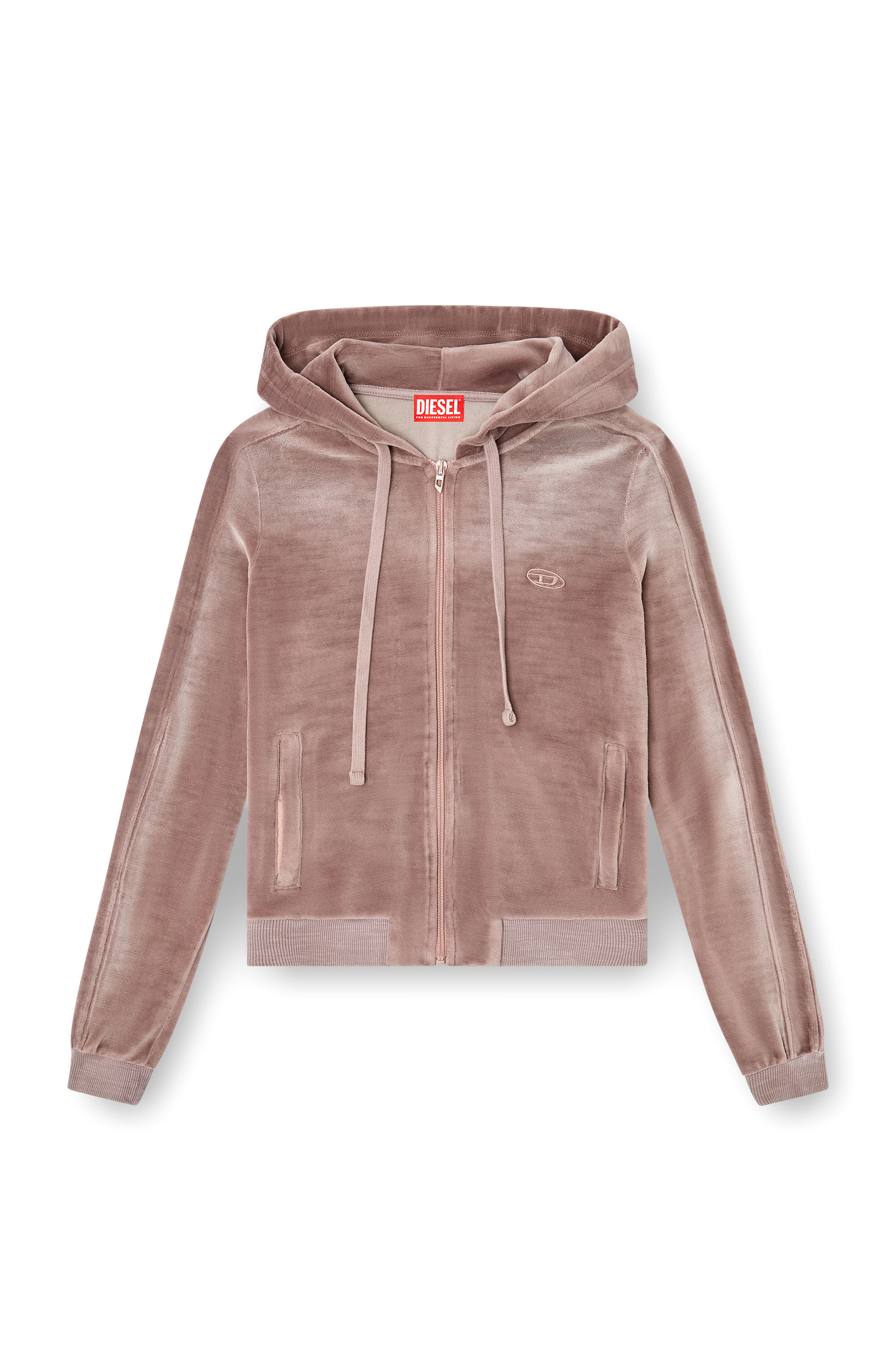 Women s Zip up hoodie in faded chenille Pink Diesel